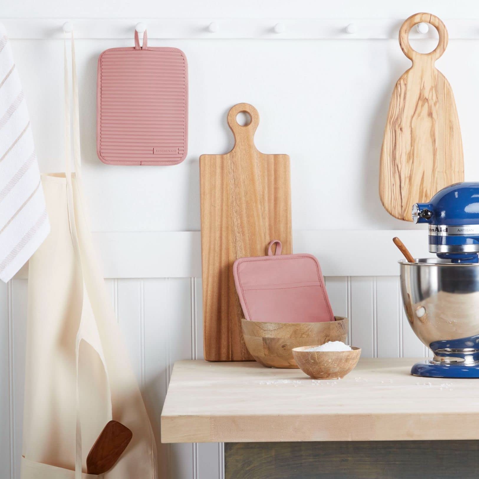 Kitchenaid Ribbed Soft Silicone Pot Holder Set, Dried Rose, 7''X9''