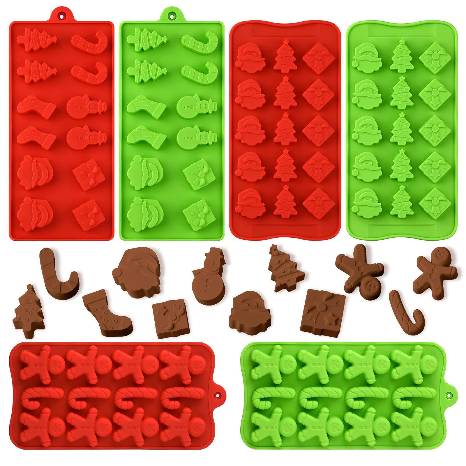 Actvty Christmas Chocolate Molds, Silicone Candy Molds, 6 Packs Santa Clause Snowman Gingerbread Man Shape Xmas Theme Baking Mol