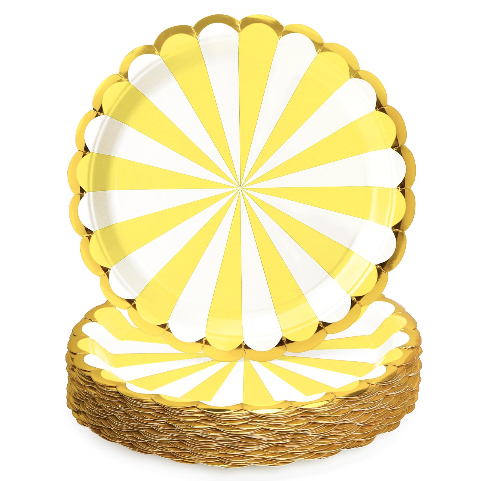 UVTQSSP 50 Pcs Party Plates, Yellow Disposable 9 inch Scalloped Paper Dinner Plates Sets Party Supplies for Birthday Baby Shower