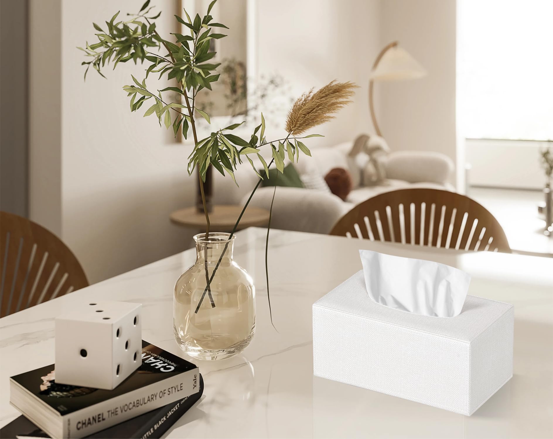 Colylan Tissue Box Cover Rectangular Tissue Box Holder For Bathroom (Beige)