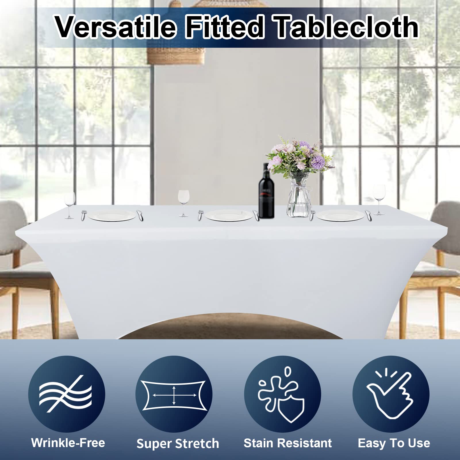 Purefit Spandex White Table Covers 6Ft Fitted Table Clothes For 6 Foot Rectangle Tables, Elastic Massage Table Cover, Stretch Wr