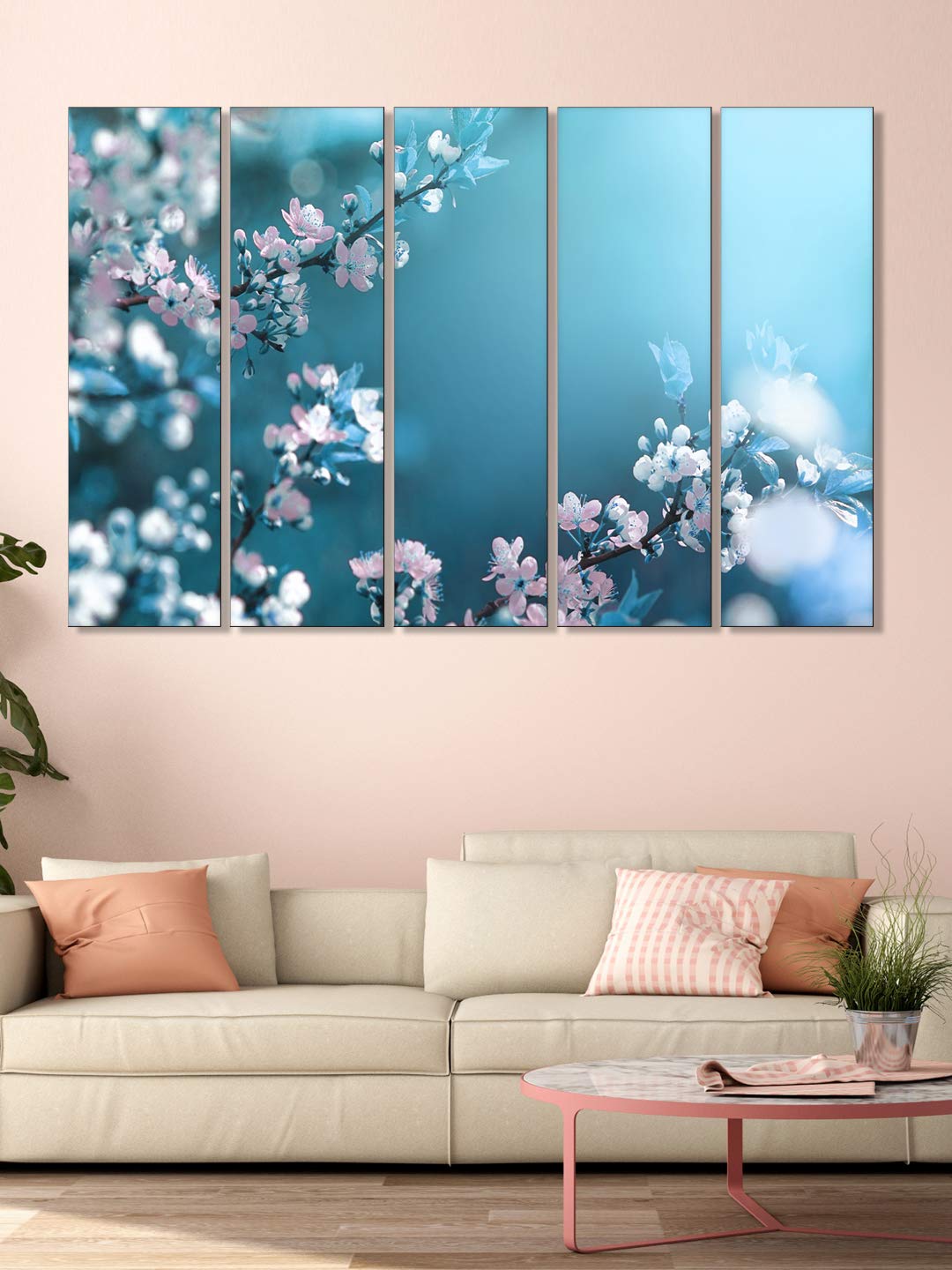 999Store White Flowers Mdf Art Panels (Mdf/Vinay_30X51 Inch_White) 5Frames0410