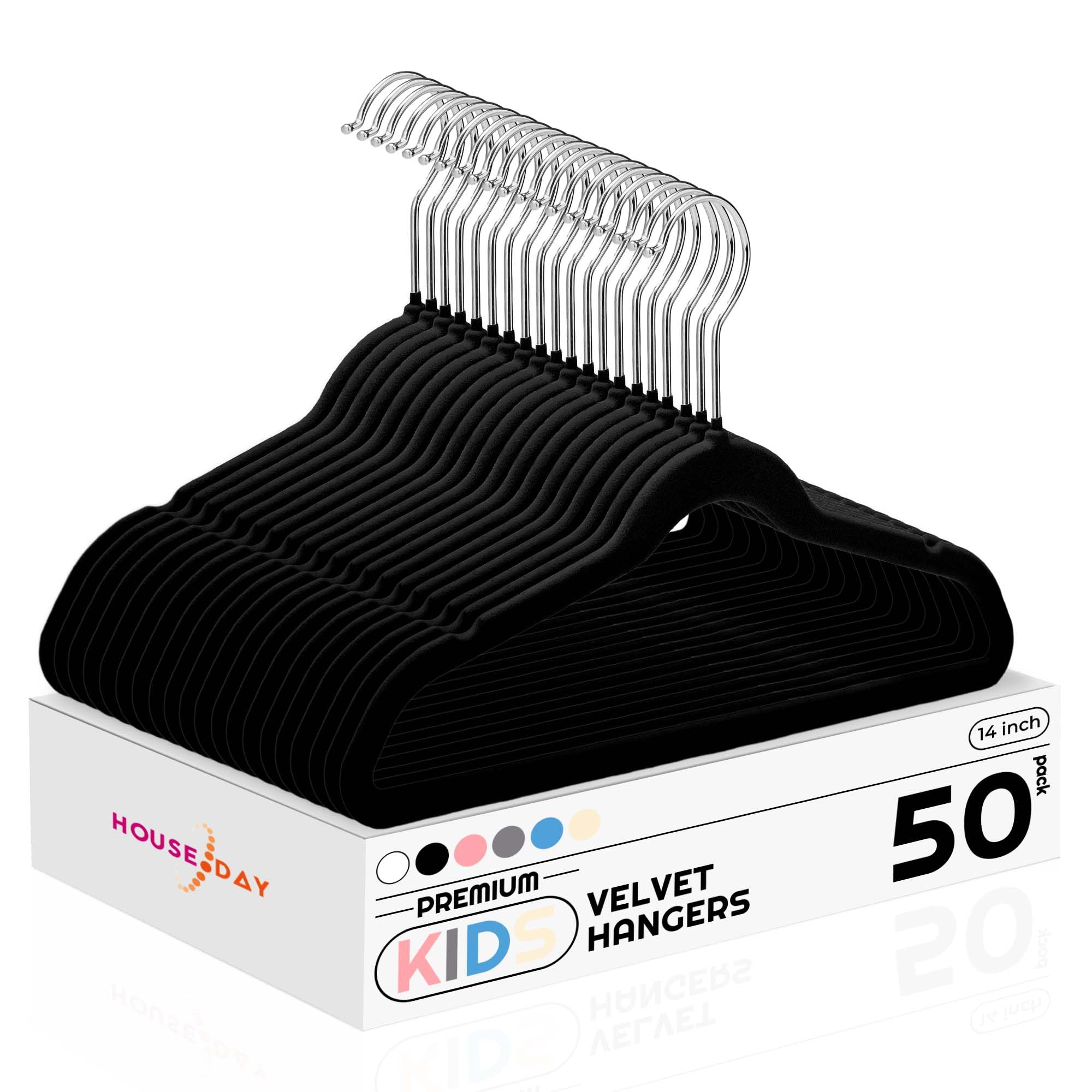 House Day Kids Velvet Hangers 50 Pack, Durable Big Kids Hangers 14 Inch Hangers For Youth, Non Slip Kids Felt Hangers, Cute Chil