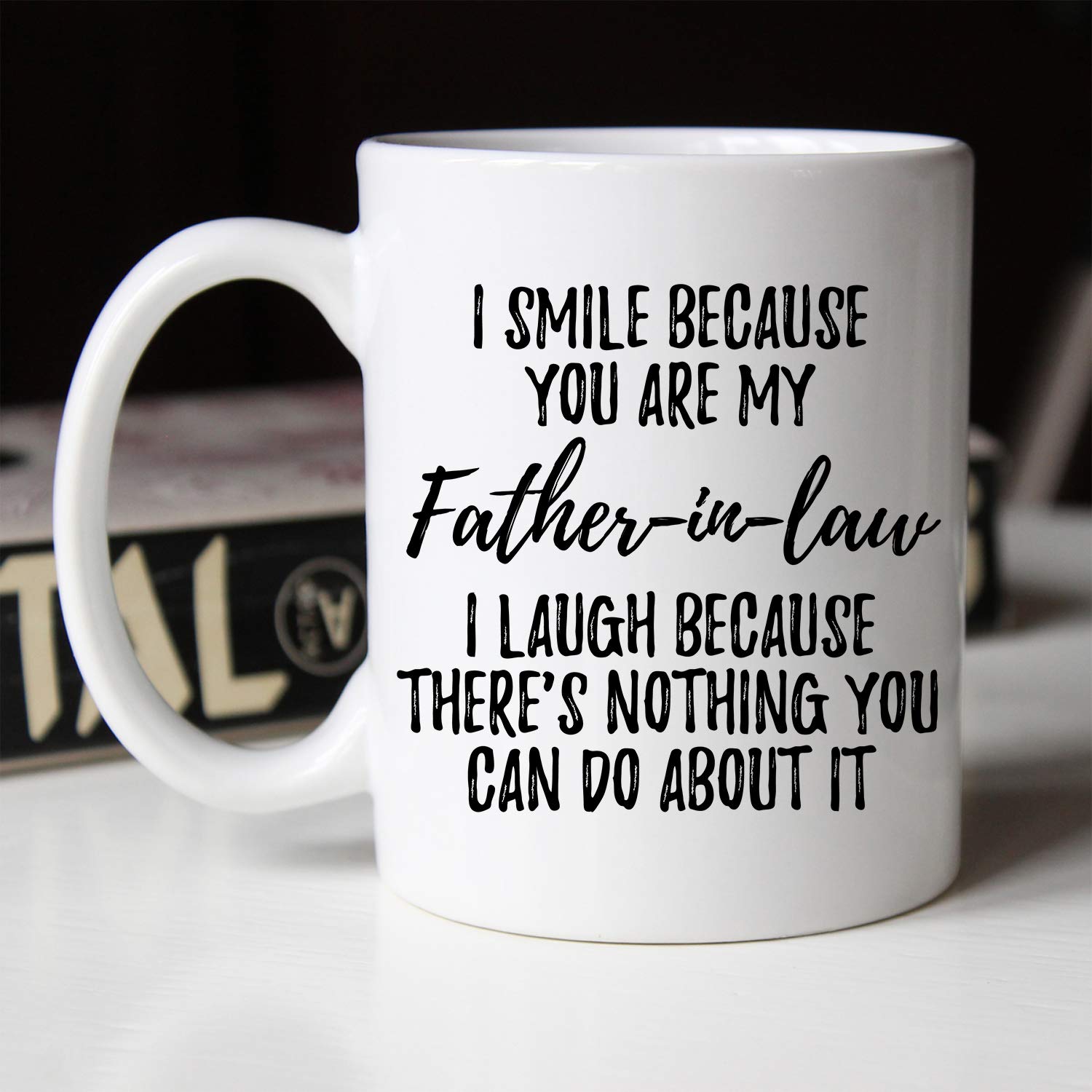 Younique Designs Father In Law Coffee Mug, 11 Ounces, Funny Father-In-Law Cup From Daughter In Law And Son In Law (White)