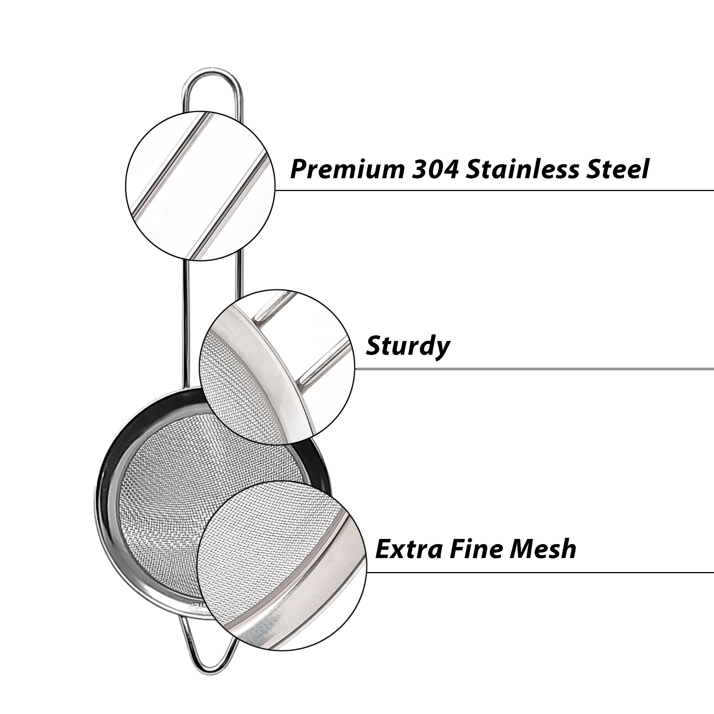 Makerstep 304 Stainless Steel Fine Mesh Strainers For Kitchen. Food Strainer Tea Strainer Coffee Strainer With Long Handle. 3.3