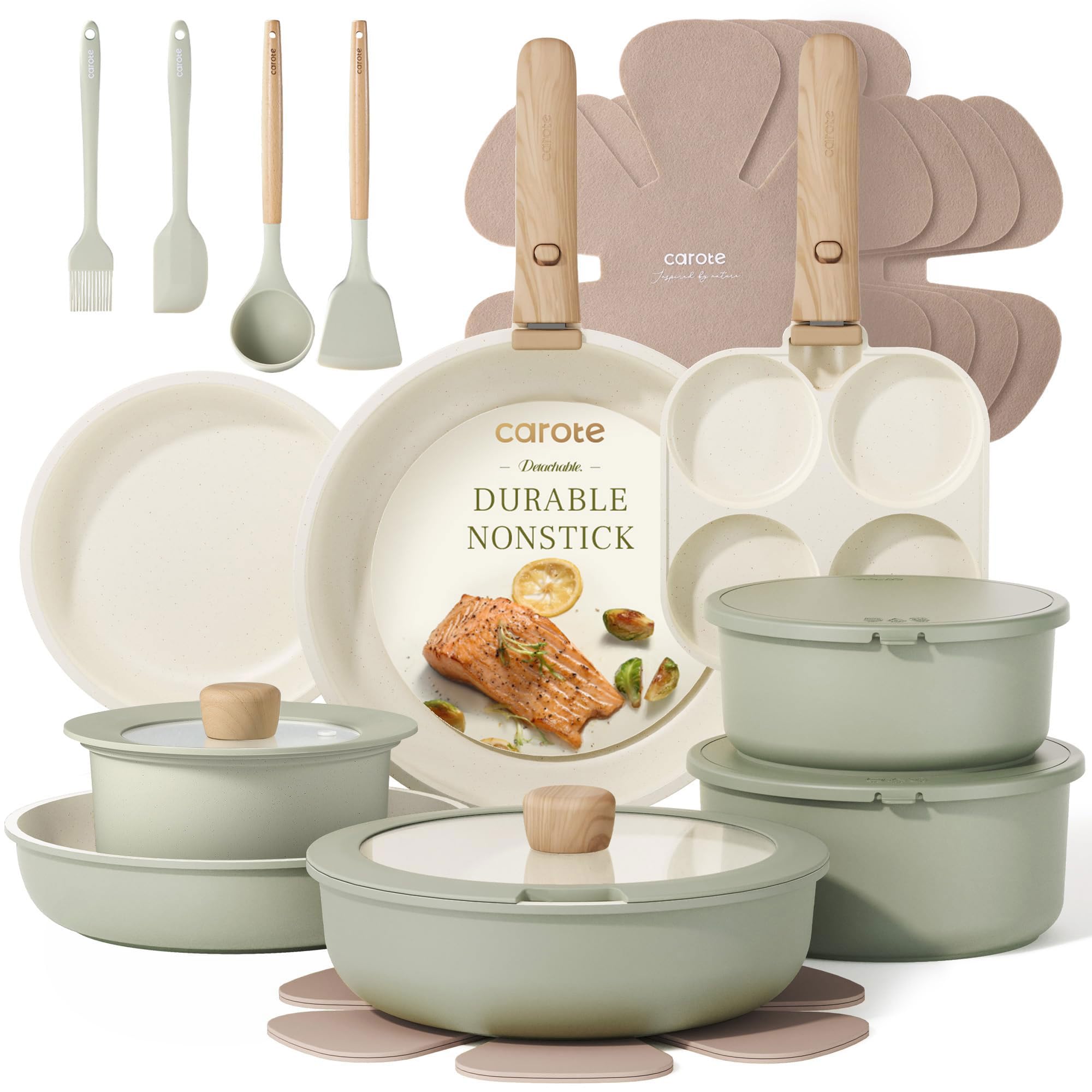 CAROTE 25pcs Pots and Pans Set Non Stick, Cookware Sets, Kitchen Set, Oven/Dishwasher/Fridge Safe, Space Saving Pots Set, Nonsti