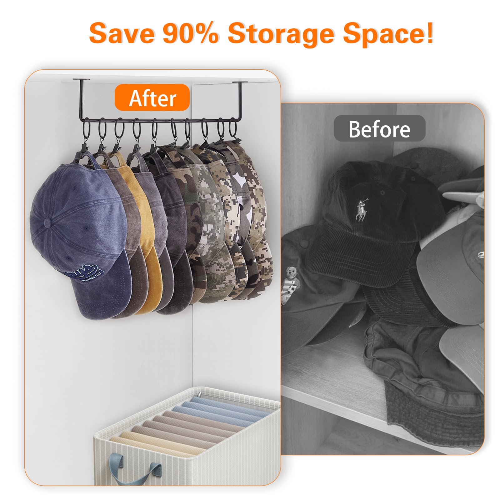 Viklluyr Hat Wall Rack Cap Organizer: Baseball Hat Racks Display Holder With 20 Hooks - Modern Metal Black Hats Storage Wall Mou