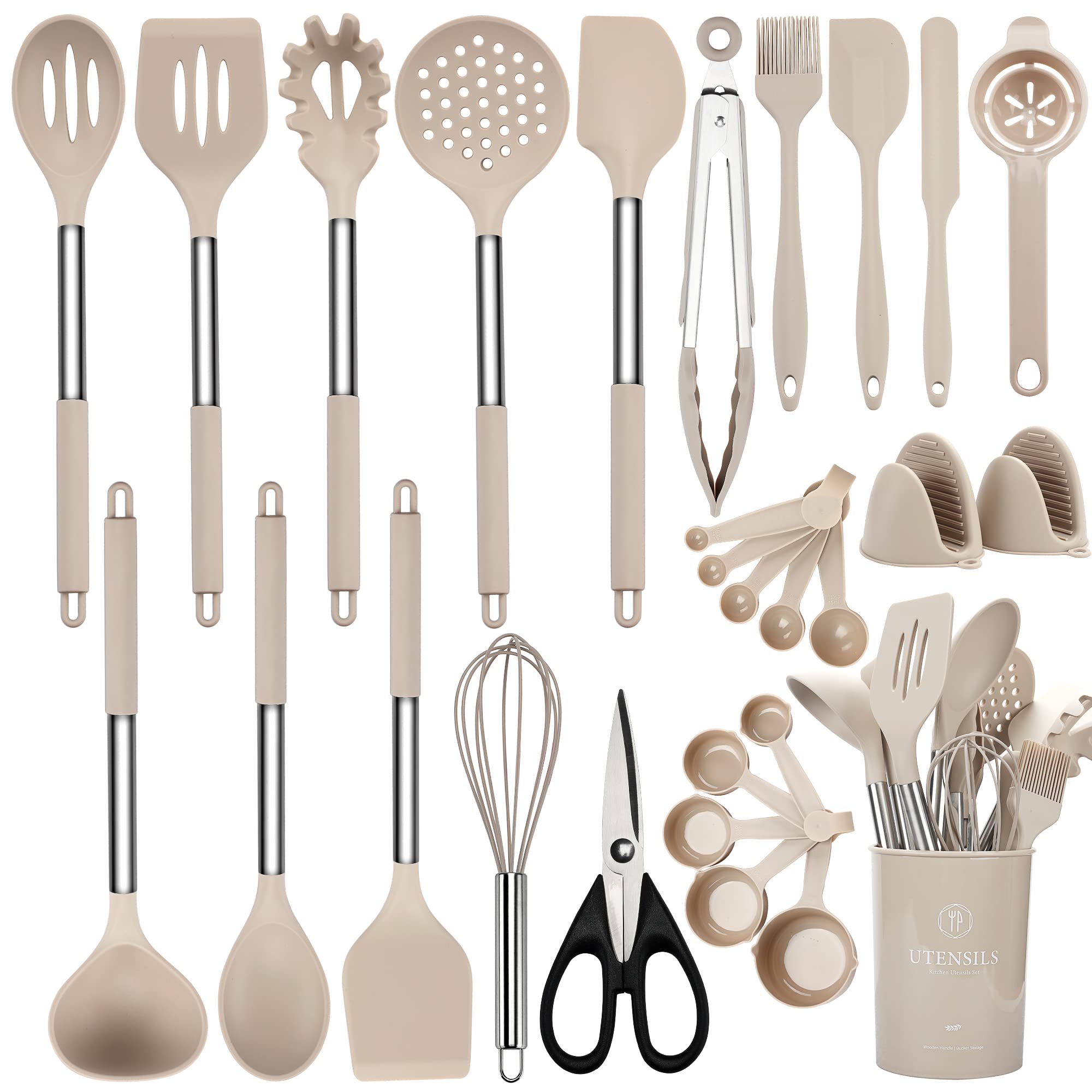 Ncue Kitchen Utensils Set, 28 Pcs Silicone Cooking Utensils Set With Holder, Spatula Set, Silicone Whisk, Scissors, Measuring Cu