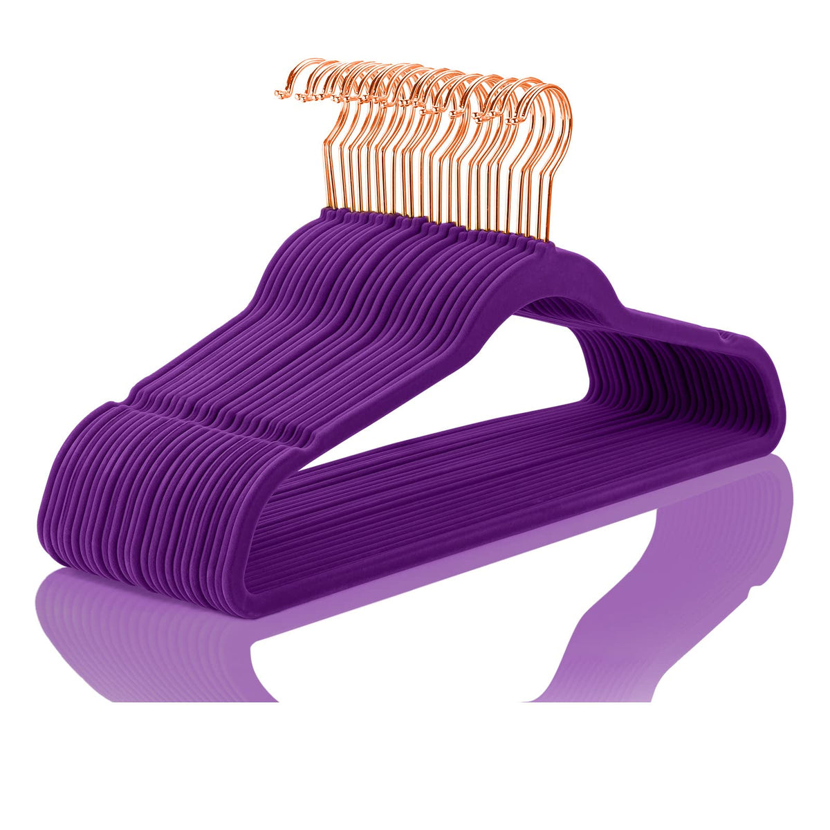Mizgi Premium Velvet Hangers (50 Pack) Heavy Duty - Non Slip Felt Hangers - Velvet Suit Hangers Dark Purple - Rose Gold Hooks,Sp