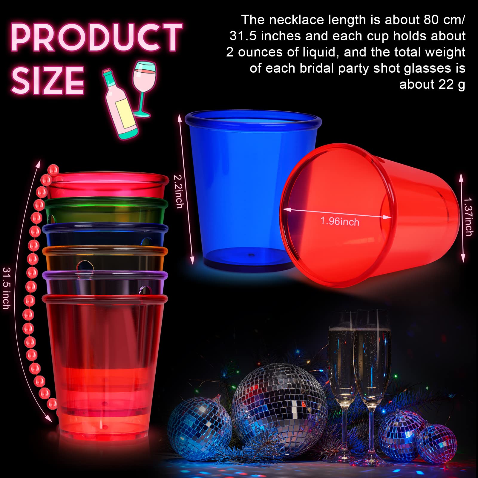 Hinly 48 Packs Halloween Necklaces Shot Glass Bachelorette Shot Glasses Cups Birthday Necklace Bride Plastic Shot Glass On Beade