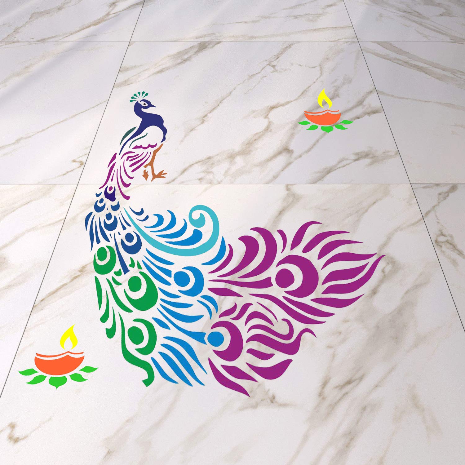 Incredible Gifts India Peacock Diwali Rangoli Floor Decorative Stencil PCK003(Wood, 30cmx30cm, Brown)