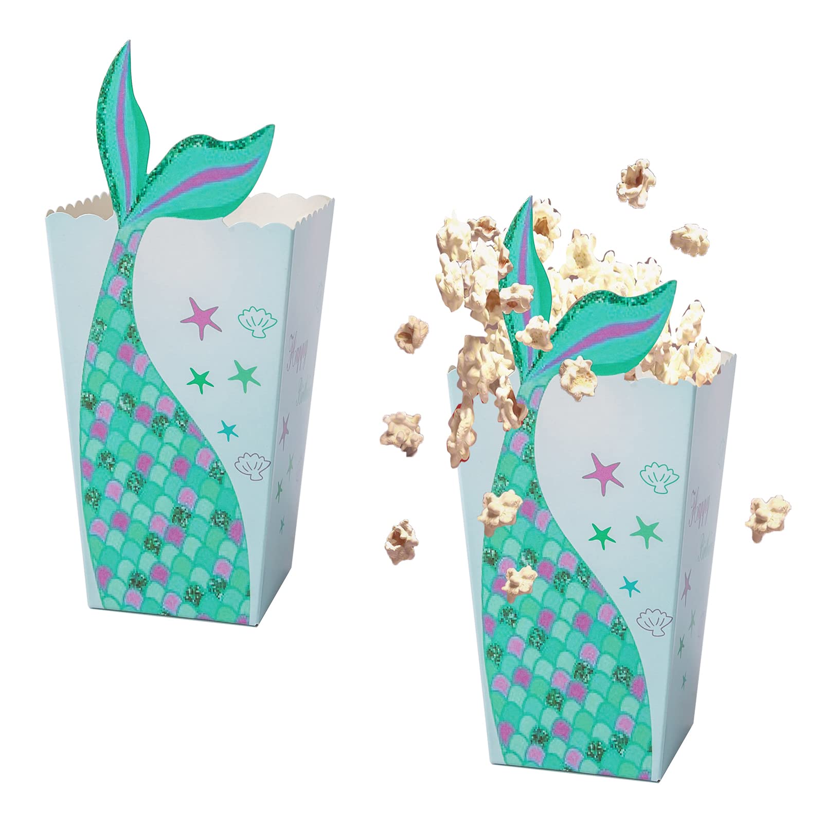 Lamantery 24Pcs Mermaid Popcorn Box Snack Treat Paper Box Mermaid Birthday Party Supplies Cardboard Candy Cookie Container For W