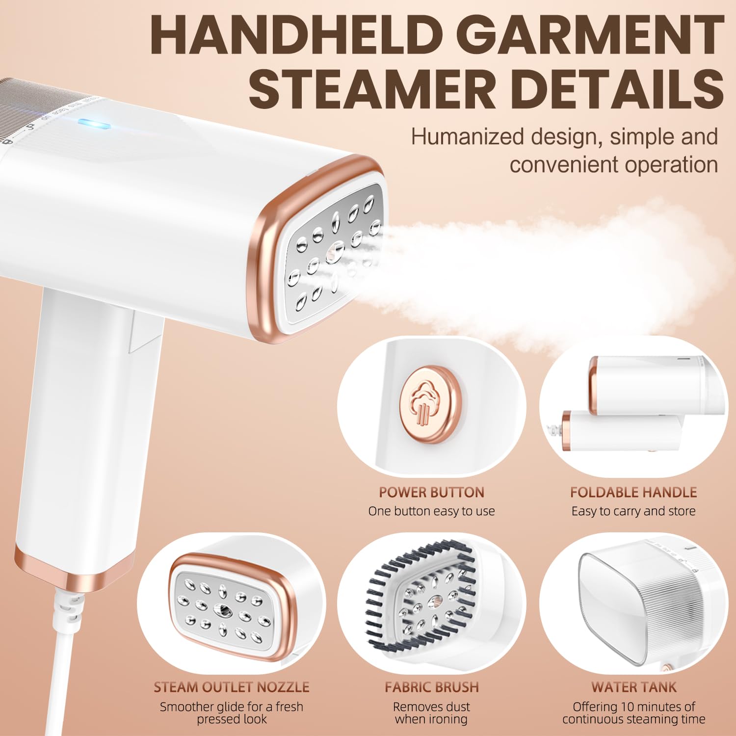Portable Handheld Steam Garment Steamer Foldable: Effortless Wrinkle Clothes Steam Iron Removal 20-Second Fast Heat-Up, 1200W, 1