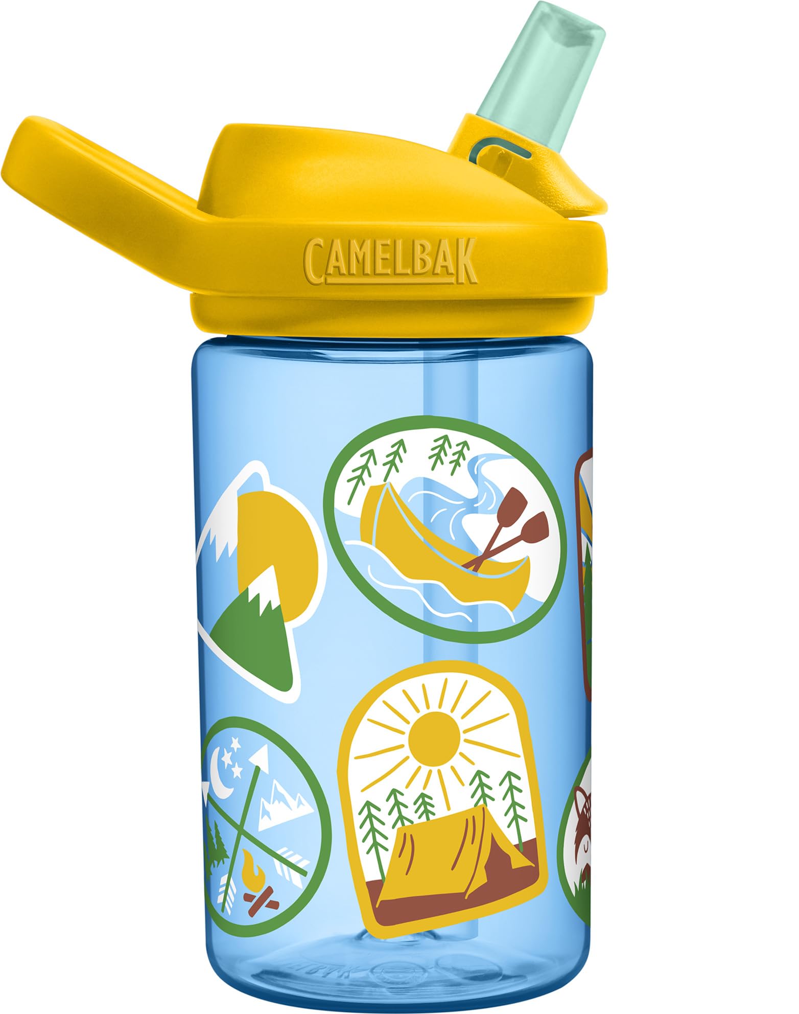 Camelbak Eddy+ 14Oz Kids Water Bottle With Tritan Renew - Straw Top, Leak-Proof When Closed, Explorer Patches