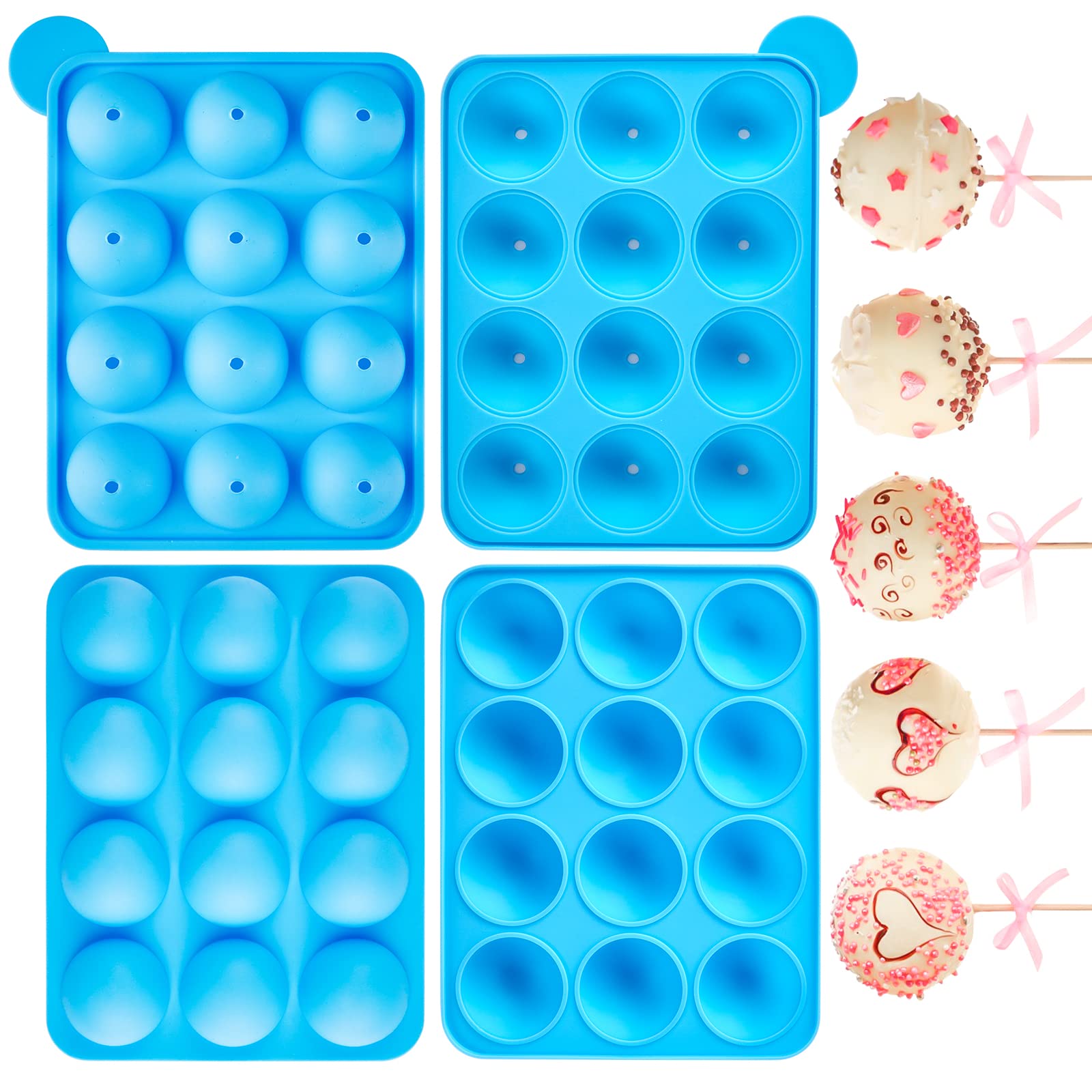 Cake Pop Maker Set, 12 Cavity Silicone Cake Pop Mold With15 Hole Clear Acrylic Lollipop Display Stand Holder, Sticks Treats Bags