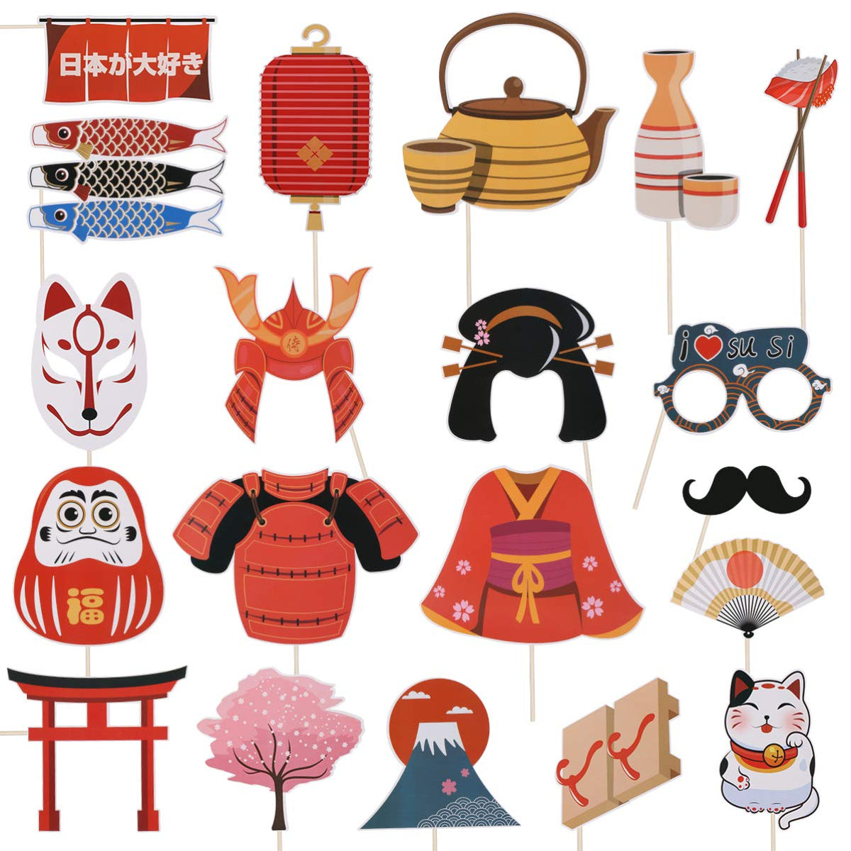 Pretyzoom 20Pcs Japanese Tea Party Photo Booth Props Japanese Cuisine Sushi Restaurant Decoration Japanese Banquet Dancing Party