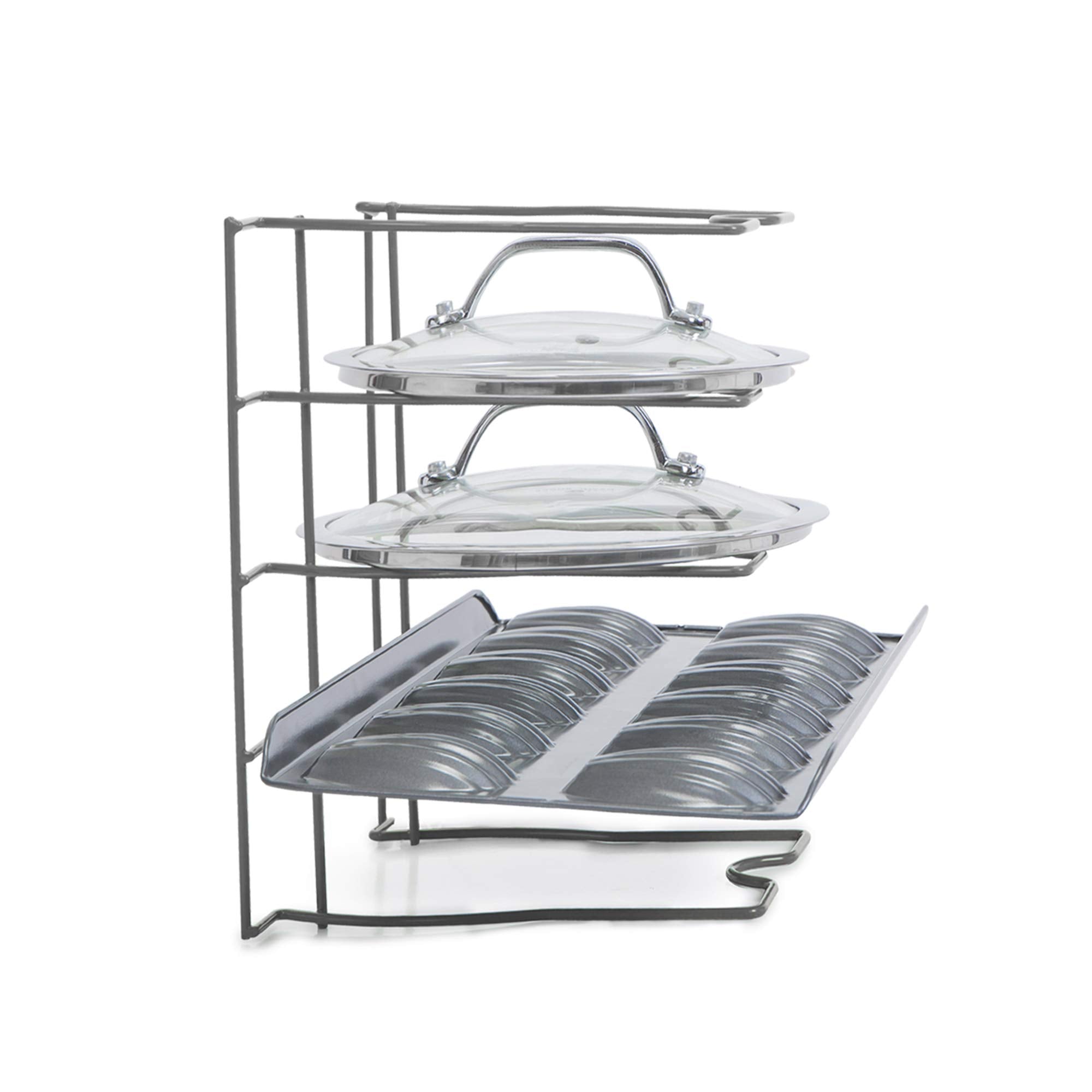 Smart Design Bakeware And Lid Storage Rack With 4 Compartment Dividers - Steel Metal Frame - Rust Resistant Finish - Cooking And