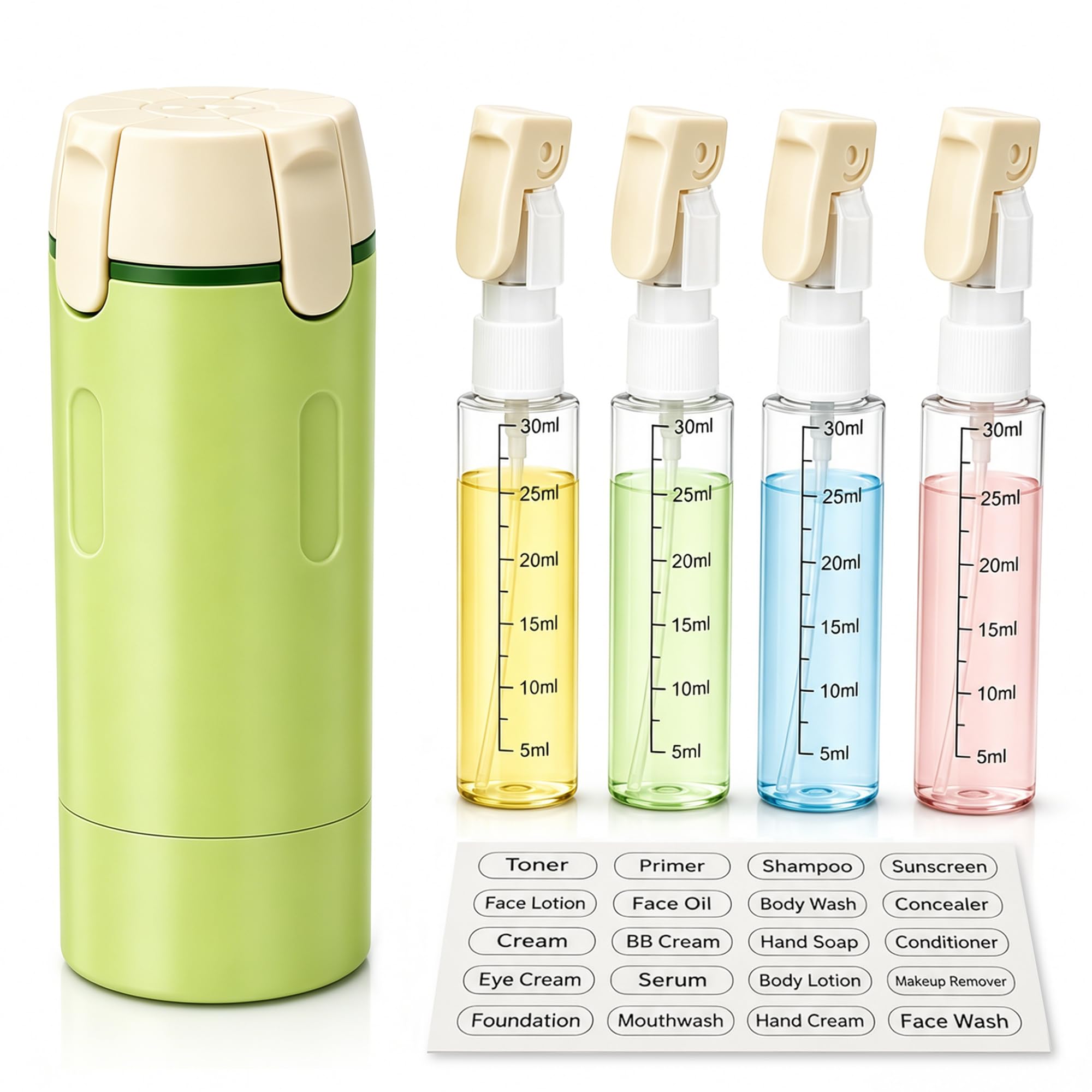 4 in 1 Travel Dispenser, 120ml Refillable Leak Proof Travel Bottles