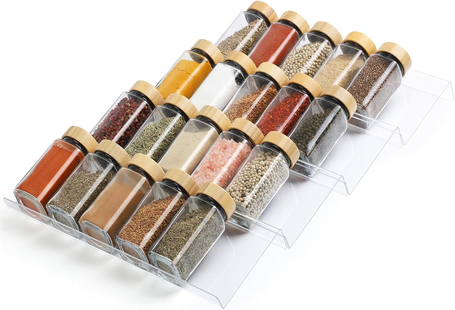 Niyanetail Diy 4Tier Spice Drawer Organizer  Clear Expandable Acrylic Spice Rack Tray For Kitchen Drawers | Seasoning Jar Inse