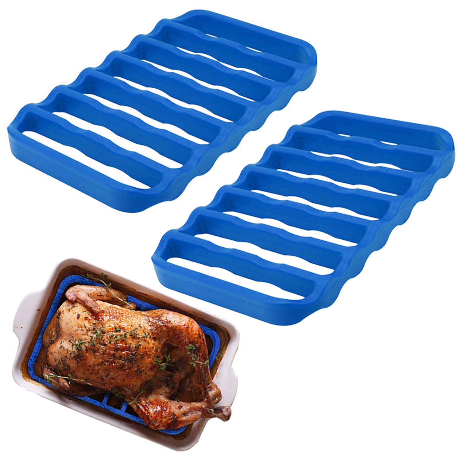 Fivebop 2 Pack Silicone Roasting Racks Non Stick EasyClean Cooling Rack for Cooking Baking Steaming (blue)