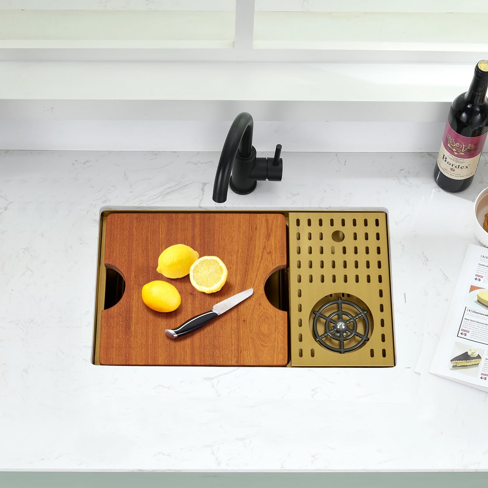 23 Inch Gold Undermount Bar Sink With Glass Rinser - Pepo 23X14X9 Inch Stainless Steel Undermount Workstation Sink Bar Prep Sink