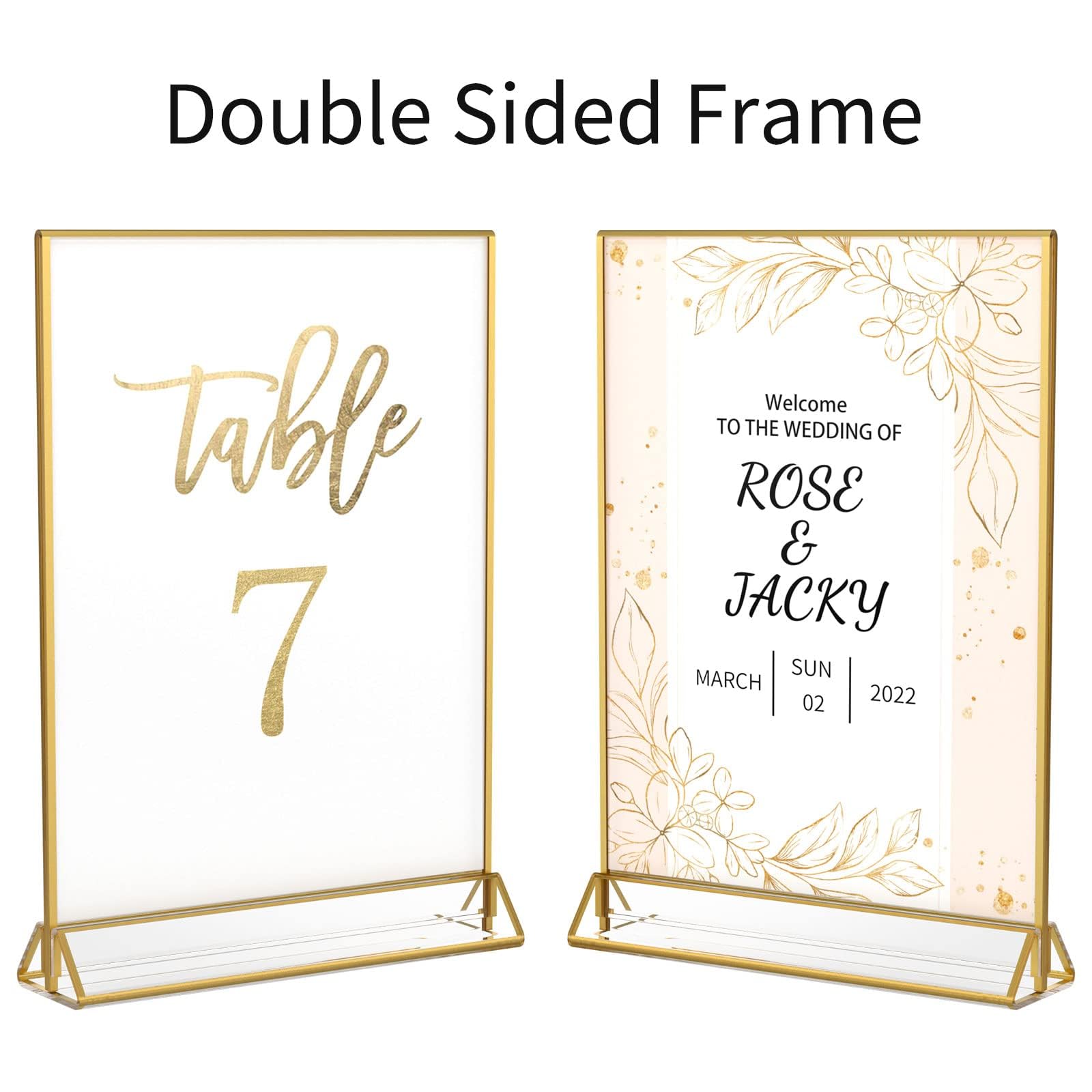 Niubee 6Pack 4 X 6 Clear Acrylic Sign Holder With Gold Borders And Vertical Stand, Double Sided Table Menu Holders Picture Frame
