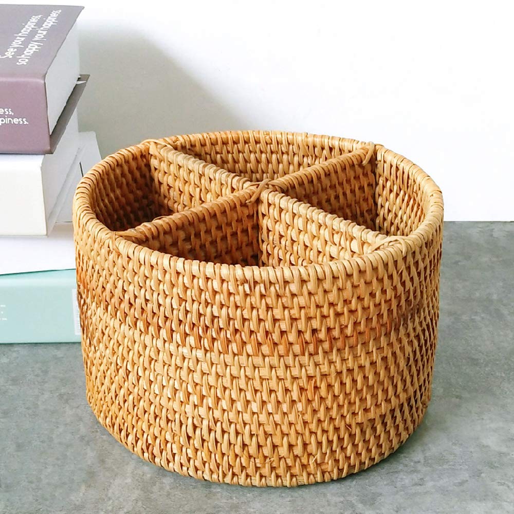 I-Lan Natural Rattan 4 Compartments Storage Holder Cosmetics Organizer Utensil And Seasoning Bottle Serving Basket For Party(200