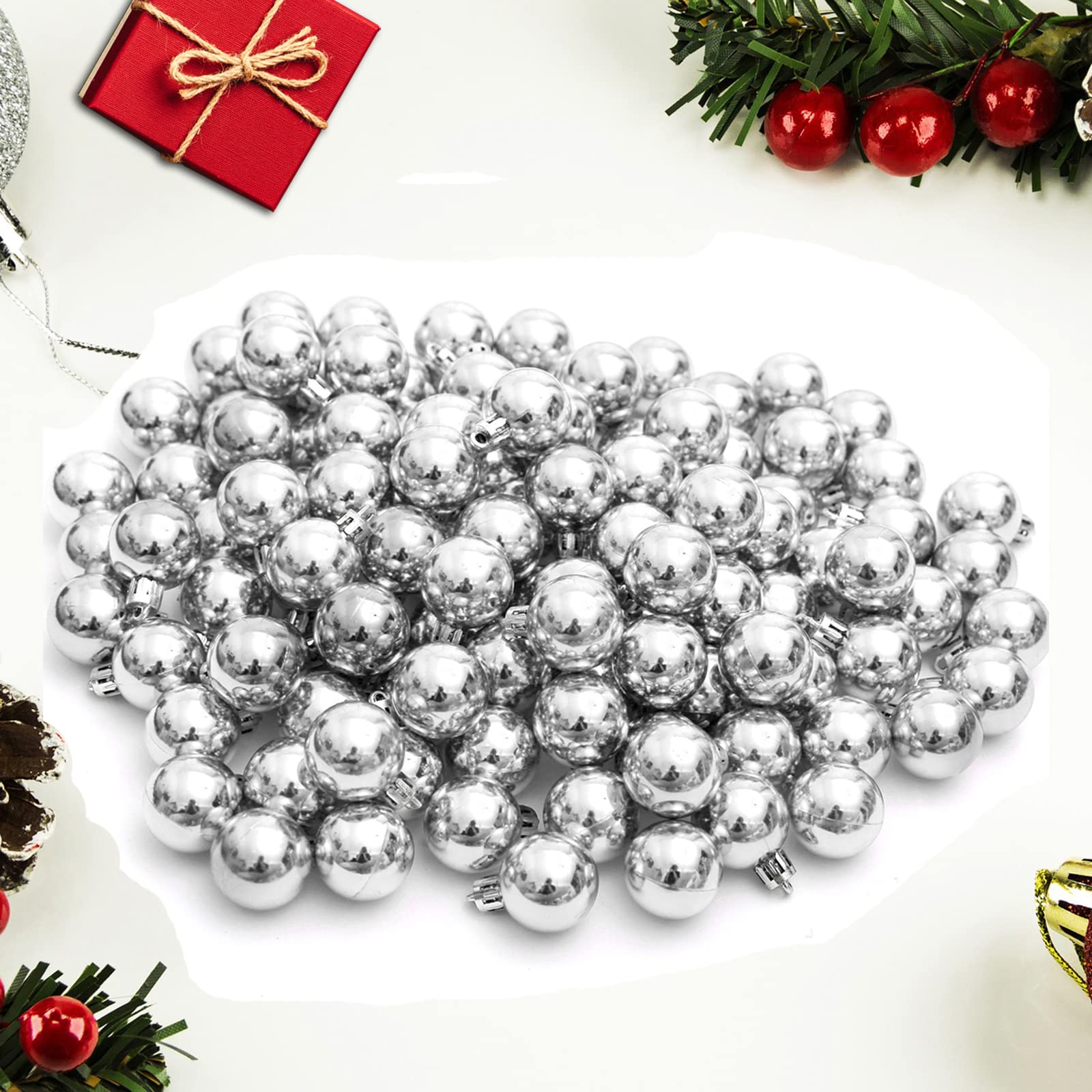 TKYGU Christmas Ball Ornaments Silver 144pcs Small Christmas Tree Balls for Xmas Holiday Wedding Party Decoration, Tree Ornament