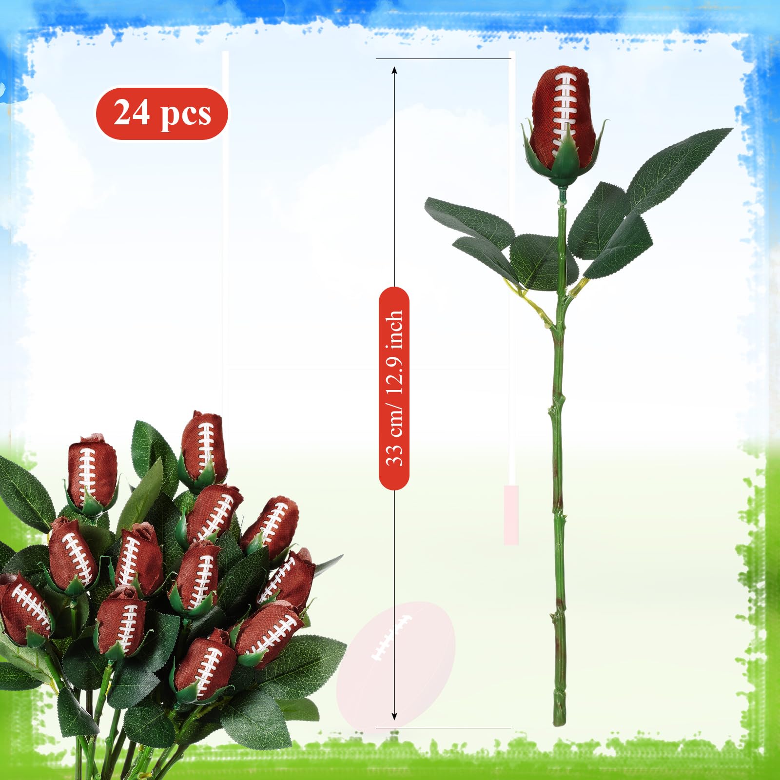 Suhine 24 Pcs Baseball Football Soccer Volleyball Rose Bulk Artificial Sports Flower Decor for Graduation Wedding Party Sports T