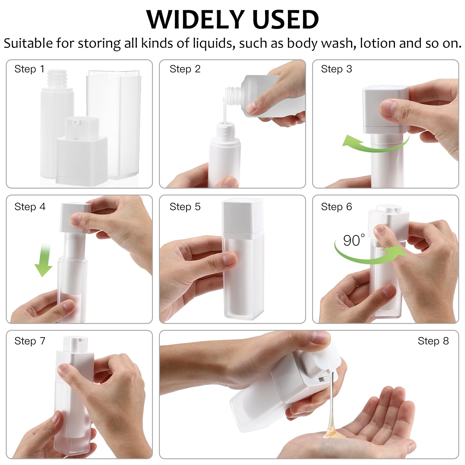 Minkissy 3Pcs Empty Airless Lotion Cream Pump Plastic Container Cosmetic Bottle Dispenser Travel Refillable Containers 30Ml For