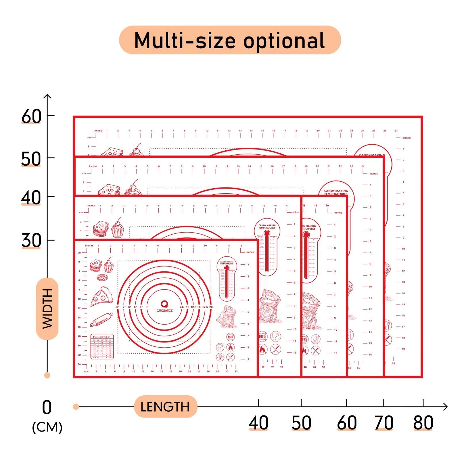Silicone Pastry Mat For Baking, Baking Mat For Rolling Dough Non Slip Extra Large, Fondant Mat With Measurement, Kitchen Counter