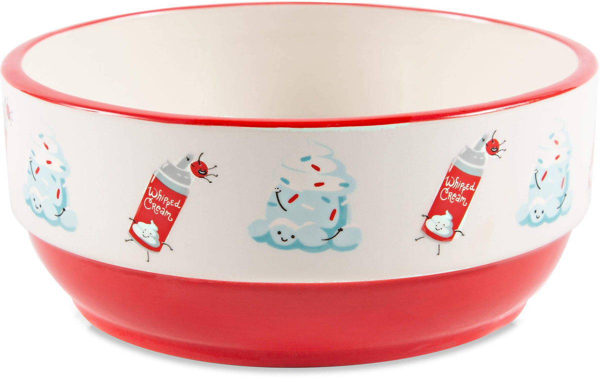 Pavilion Gift Company Pavilion-Ice Cream Sundae-Patterned 6.25 Inch Red Cermaic Snack Bowl, 6.25''