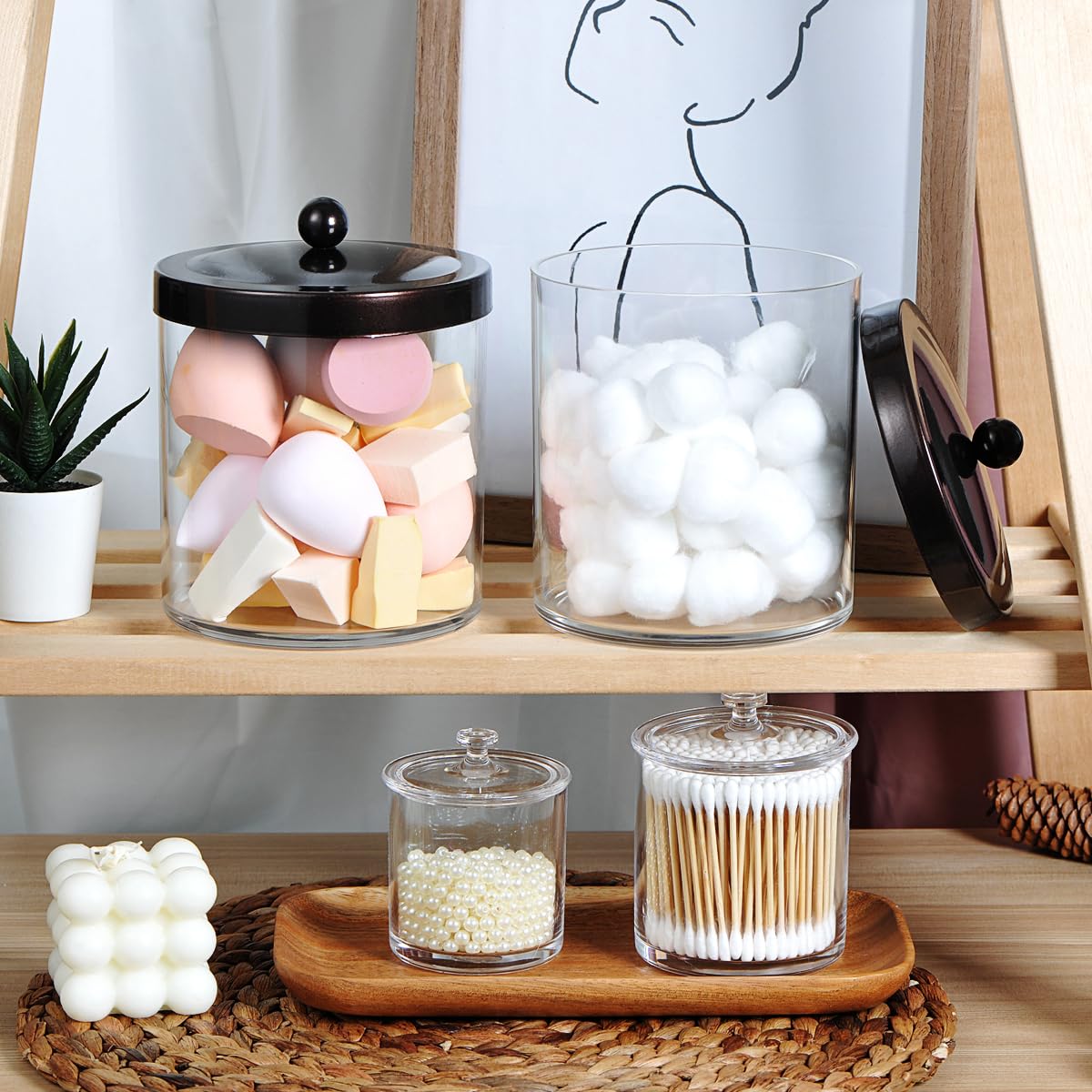 Sheechung Premium Quality Apothecary Jars - Clear Plastic Storage Jars With Rust Proof Stainless Steel Lids - Bathroom Vanity Co