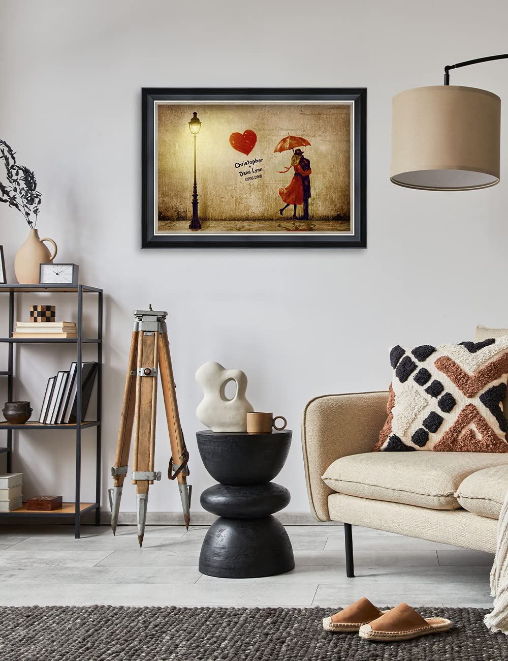 Ipic - Our First Kiss Personalized Framed Wall Art With Names And Date On, Giclee Prints Framed With Solid Wood, Custom Memorial