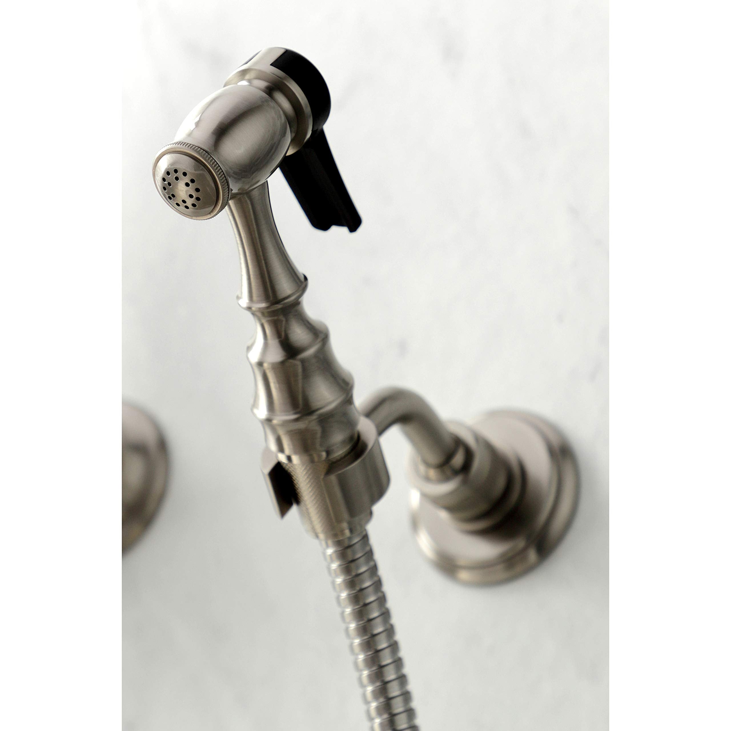 Kingston Brass KS1268PKLBS Duchess Wall Mount Bridge Kitchen Faucet with Brass Sprayer  Brushed Nickel