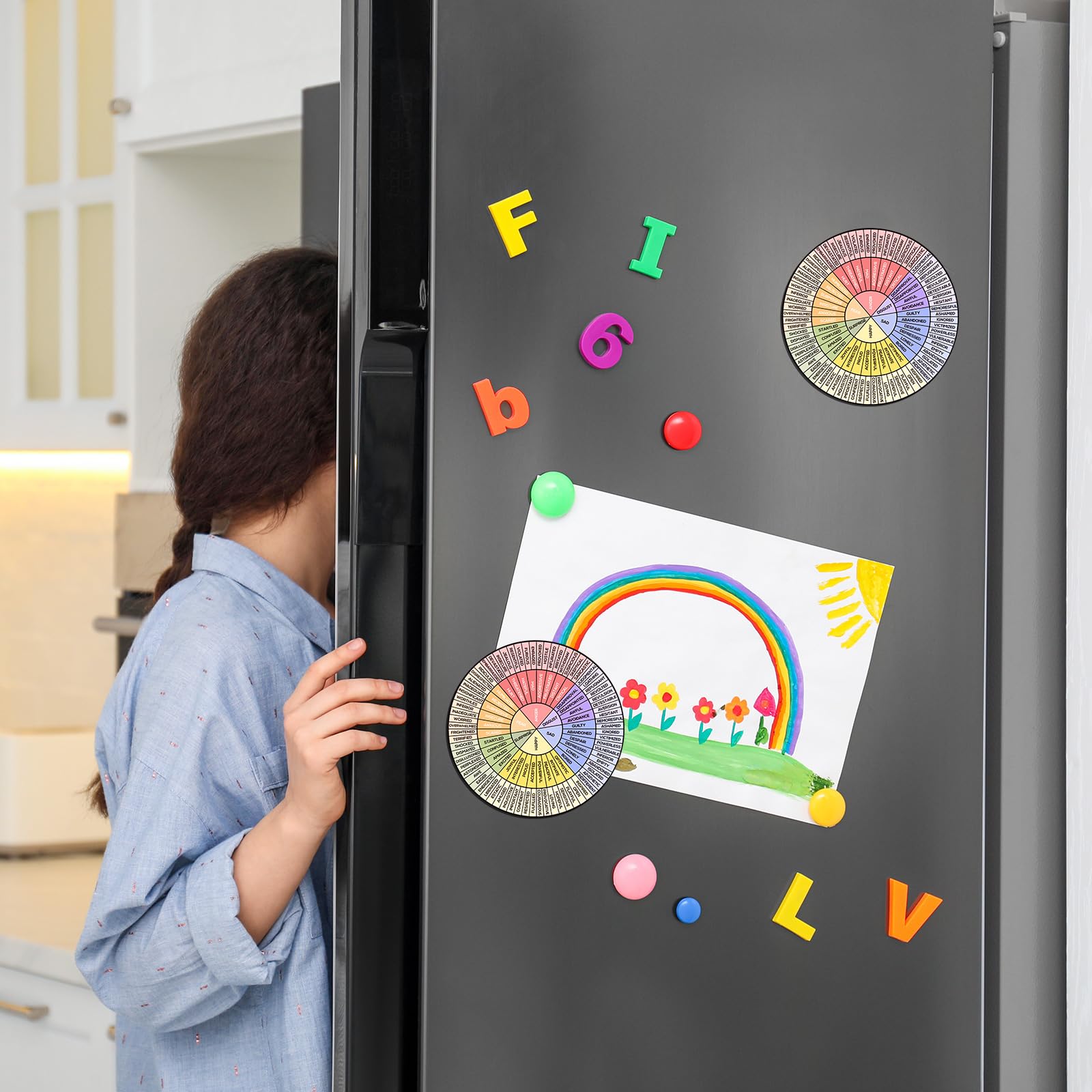 Weewooday 3 Pcs Emotion Wheel Magnet 4.8 Inch Feelings Wheel Magnet Feelings Emotions Chart Fridge Mental Health Gifts Social Co
