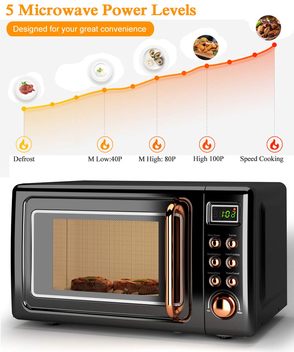 Retro Microwave Oven,Safeplus 0.7Cu.Ft, Countertop 700W Microwaves With Cold Rolled Steel Plate 5 Micro Power Defrost & Auto Coo