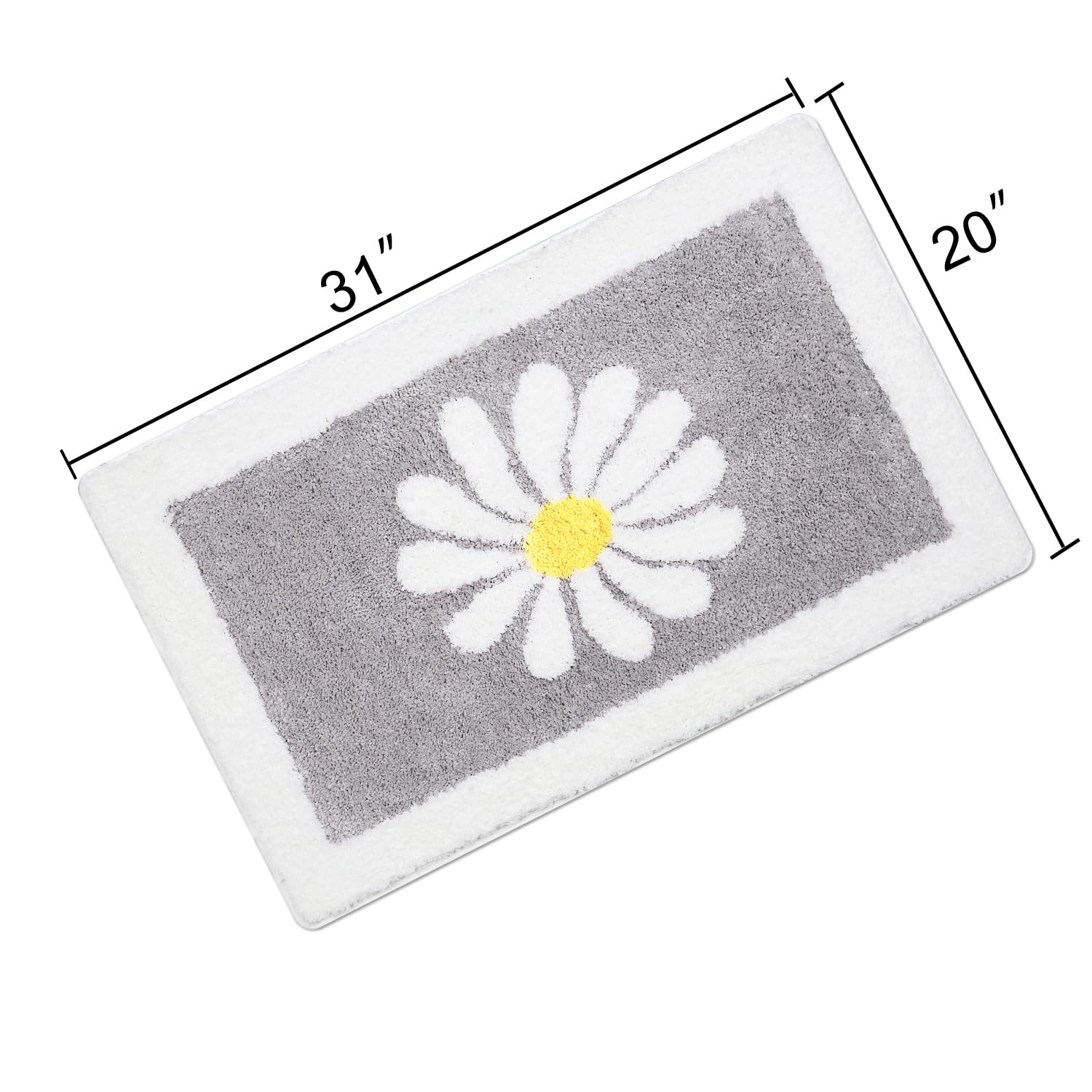 Hi Space Bath Mat for Bathroom Non-Slip 30X20 Cute White Flower Bathroom Rug Soft Absorbent Microfiber Bath Rugs Daisy Bath Mat Rugs for Tub Shower Machine Washable Bath Carpet for Floor Doormat