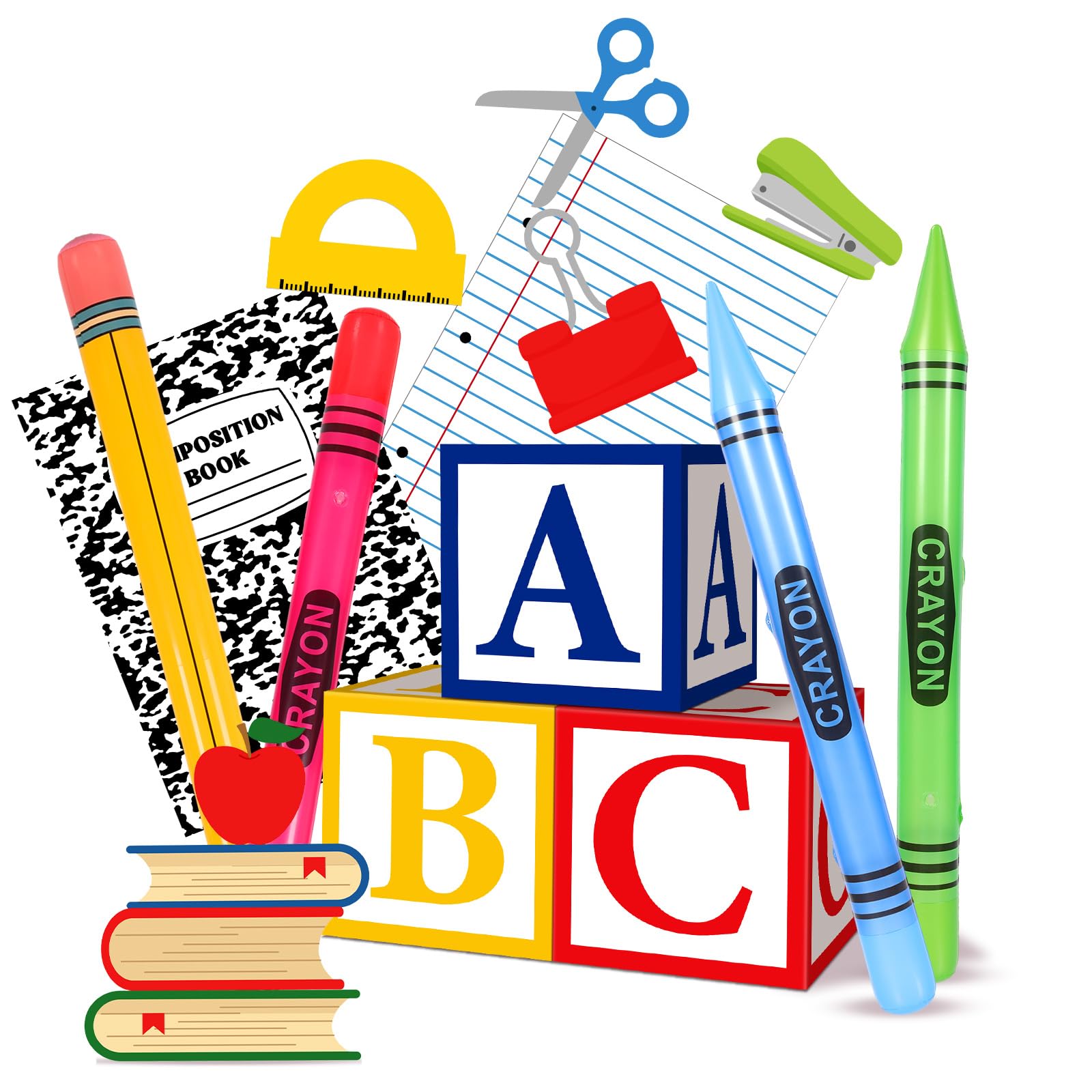 Resholder 14 Pcs Giant School Theme Party Decorations ABC Alphabet Party Favor Box Large Inflatable Pencil Crayon for Celebratio