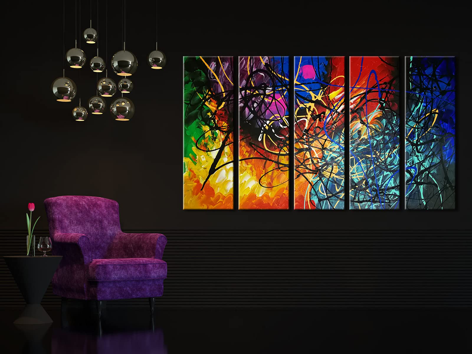 Wieco Art 5 Panels Abstract Heart Oil Paintings Reproduction On Canvas Wall Art Decor Ready To Hang For Home Office Decorations