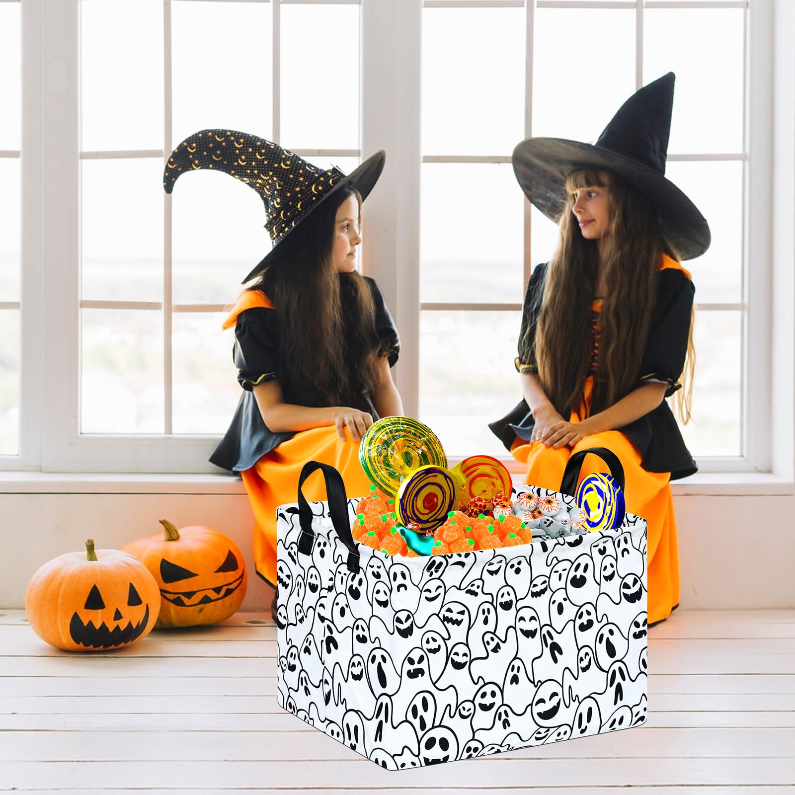 Maizmz Halloween Storage Basket Pumpkin Ghost Gift Basket For Kids Foldable Toy Box Waterproof Organizer Bin Laundry Nursery Ham