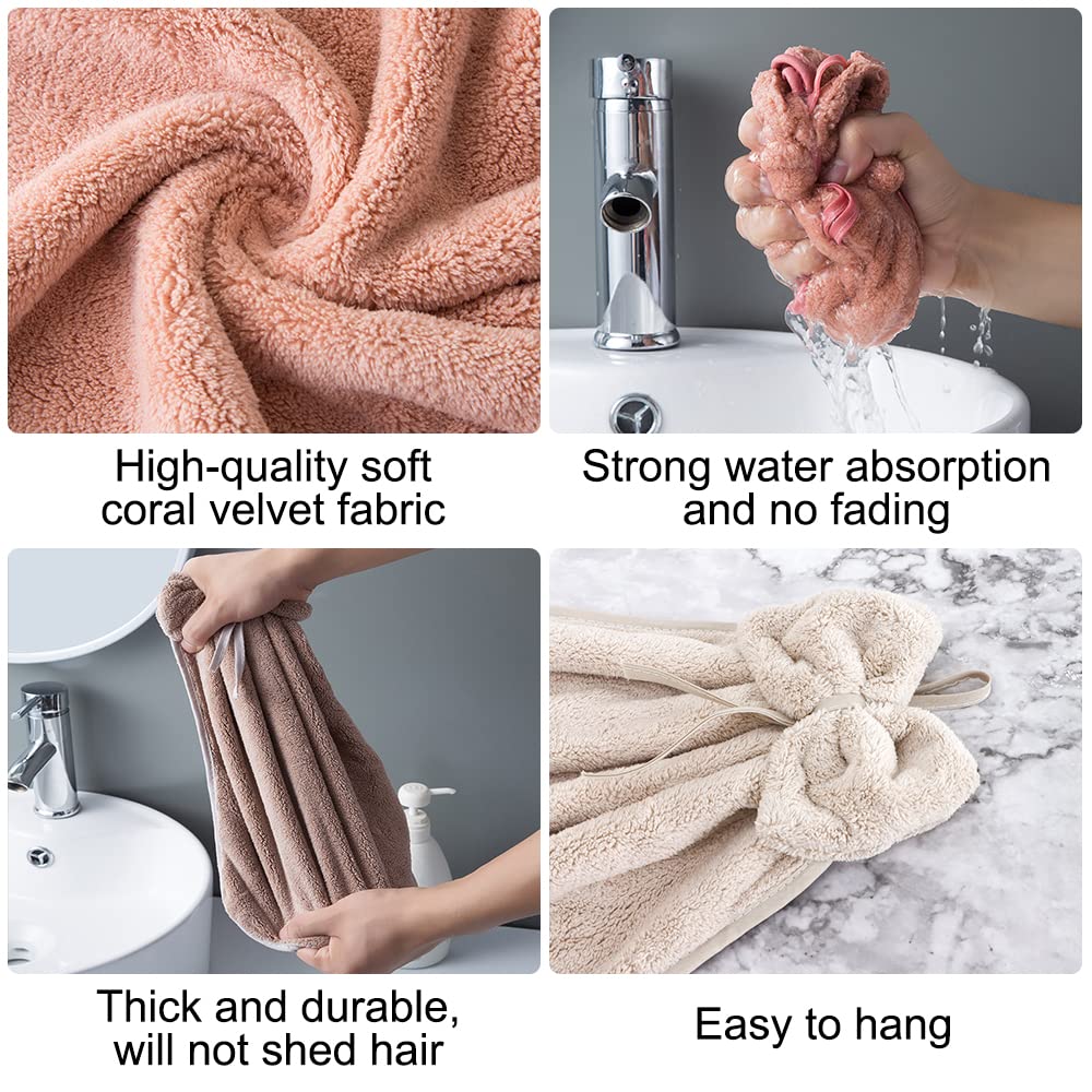 Fhdusryo 4Pcs Bowknot Hanging Hand Dry Towels, Microfiber Coral Velvet Hand Towels Hanging Loop, Absorbent Super Soft Cute Hand