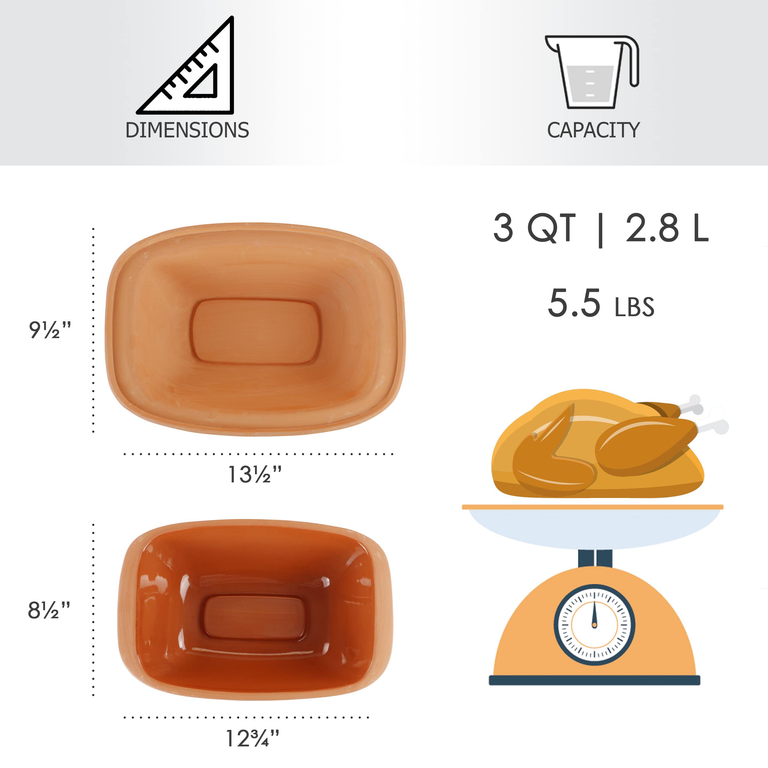 Eurita Clay Roaster, Non-Stick Dutch Oven, Healthy Clay Pot Cooking, With Free Recipe Guide, 3 Quarts