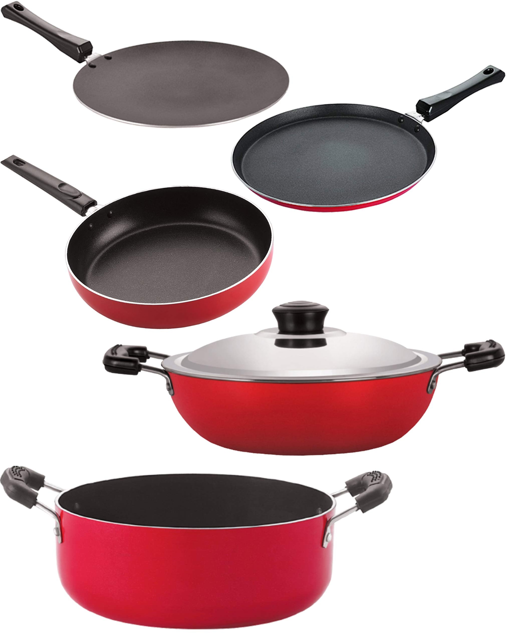 Nirlon Aluminium Non Stick Cooking Pots & Pans Set Of 5 Pieces (2.6Mm_Ct_Fp13_Dkdb_Cass22_Ft12)
