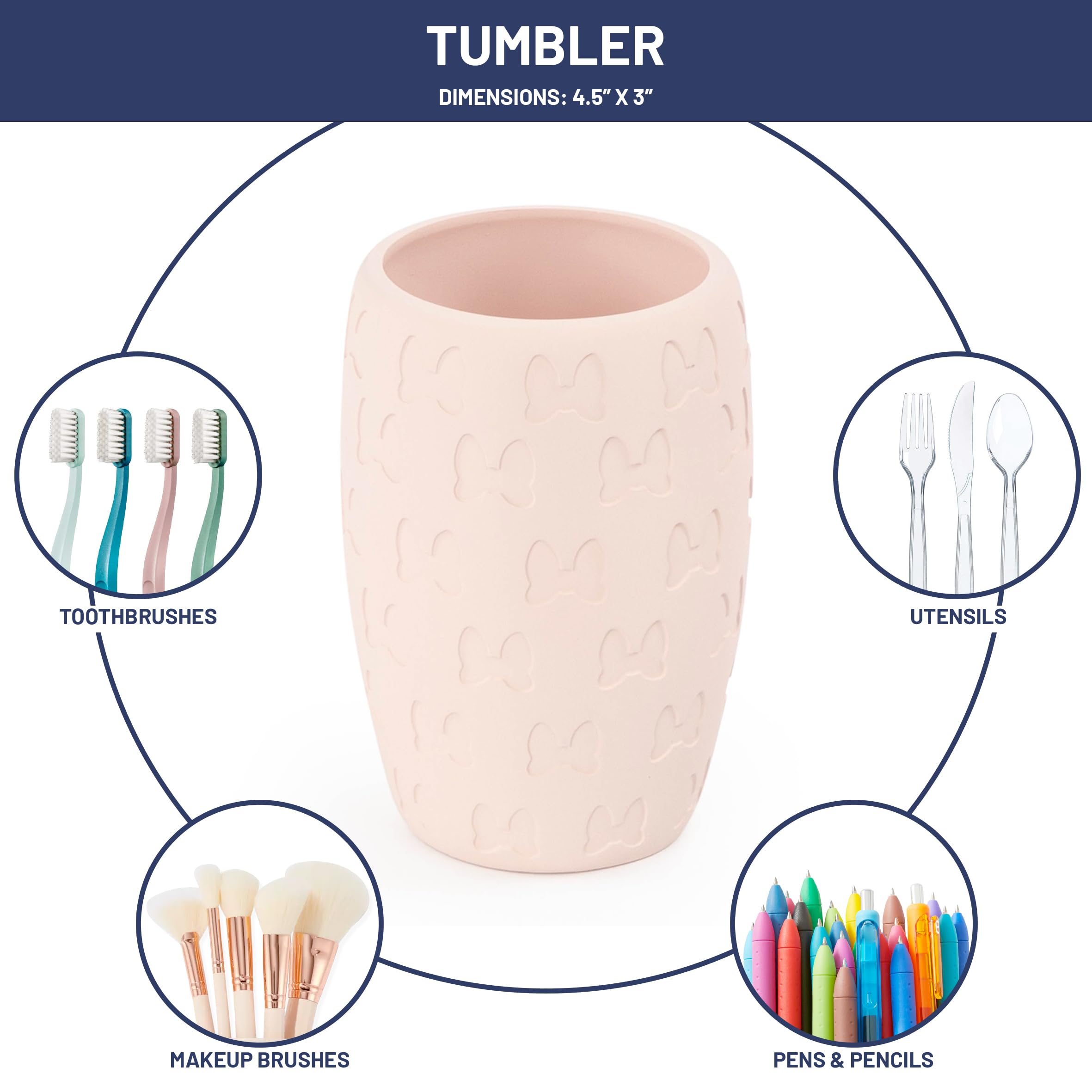 Disney Minnie Mouse Bathroom Tumbler - Pink Resin Toothbrush/Pen Holder - Bathroom D  Cor