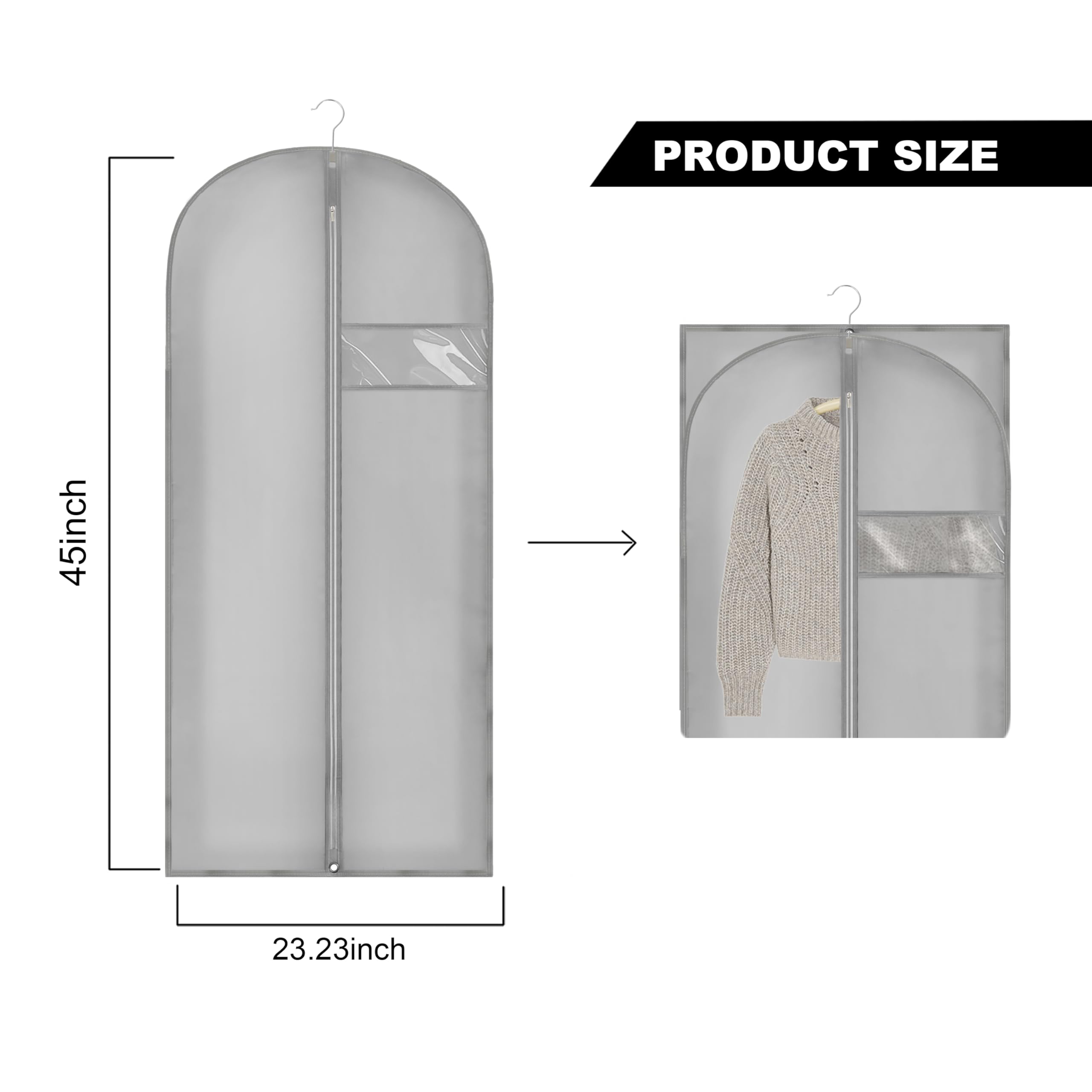 Beiskll Dress Bags For Gowns Long, 45'' Garment Bags For Hanging Clothes And Travel, Suit Bag For Storage, Clear Foldable Garmen