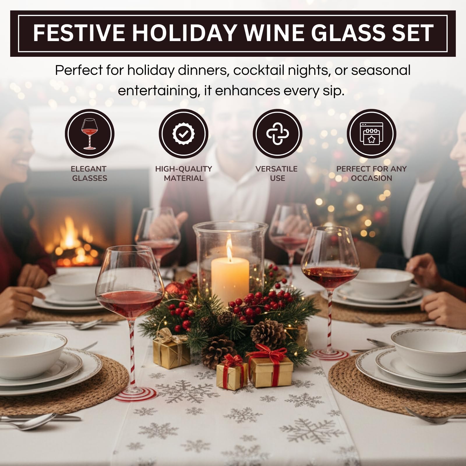 Khen Holiday Candy Cane Wine Glasses Set of 2 Santa Red White Striped