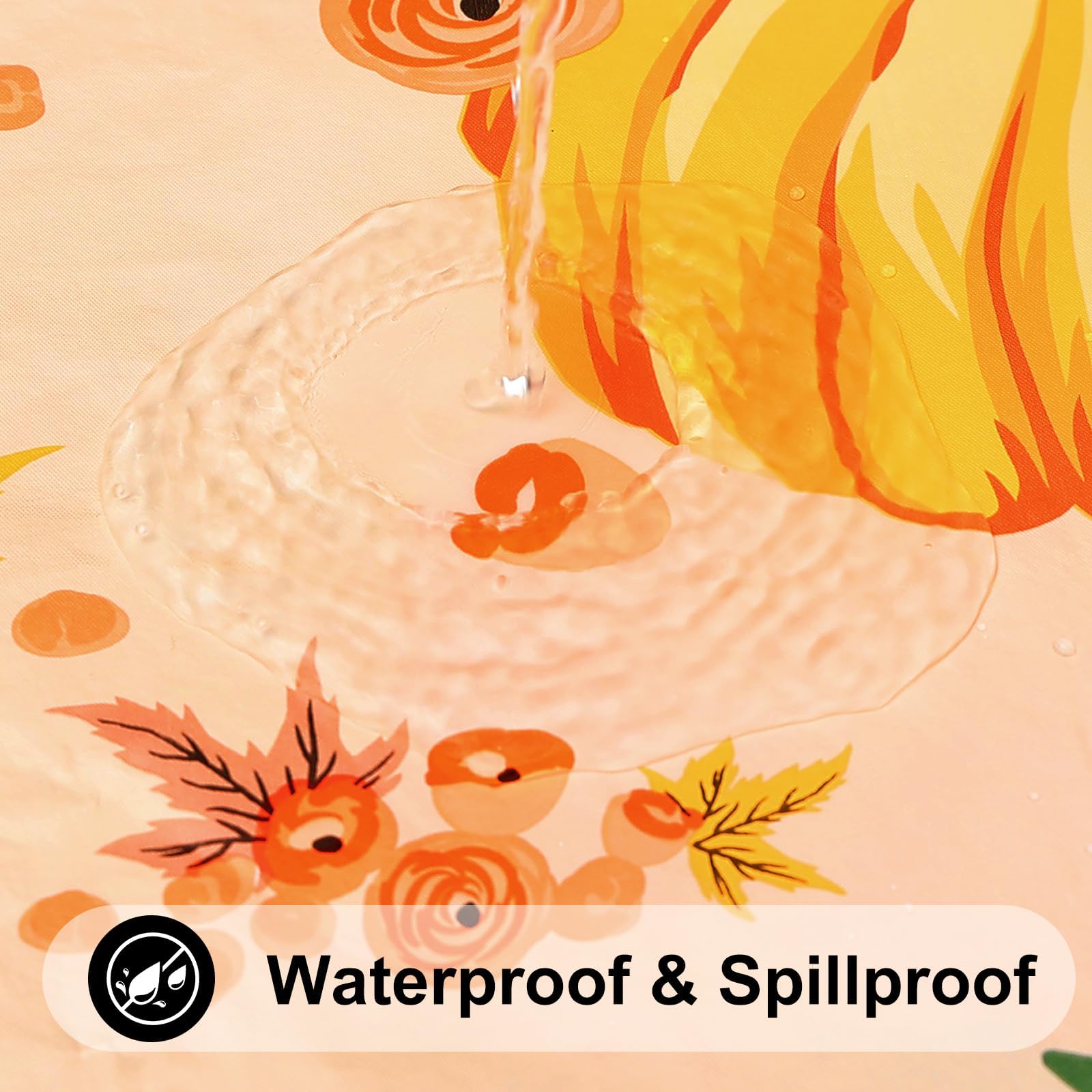 Smiry Plastic Thanksgiving Tablecloth, Pumpkin Wipeable Flannel Backed Vinyl Tablecloths for 4 Foot Tables, Waterproof Elastic F