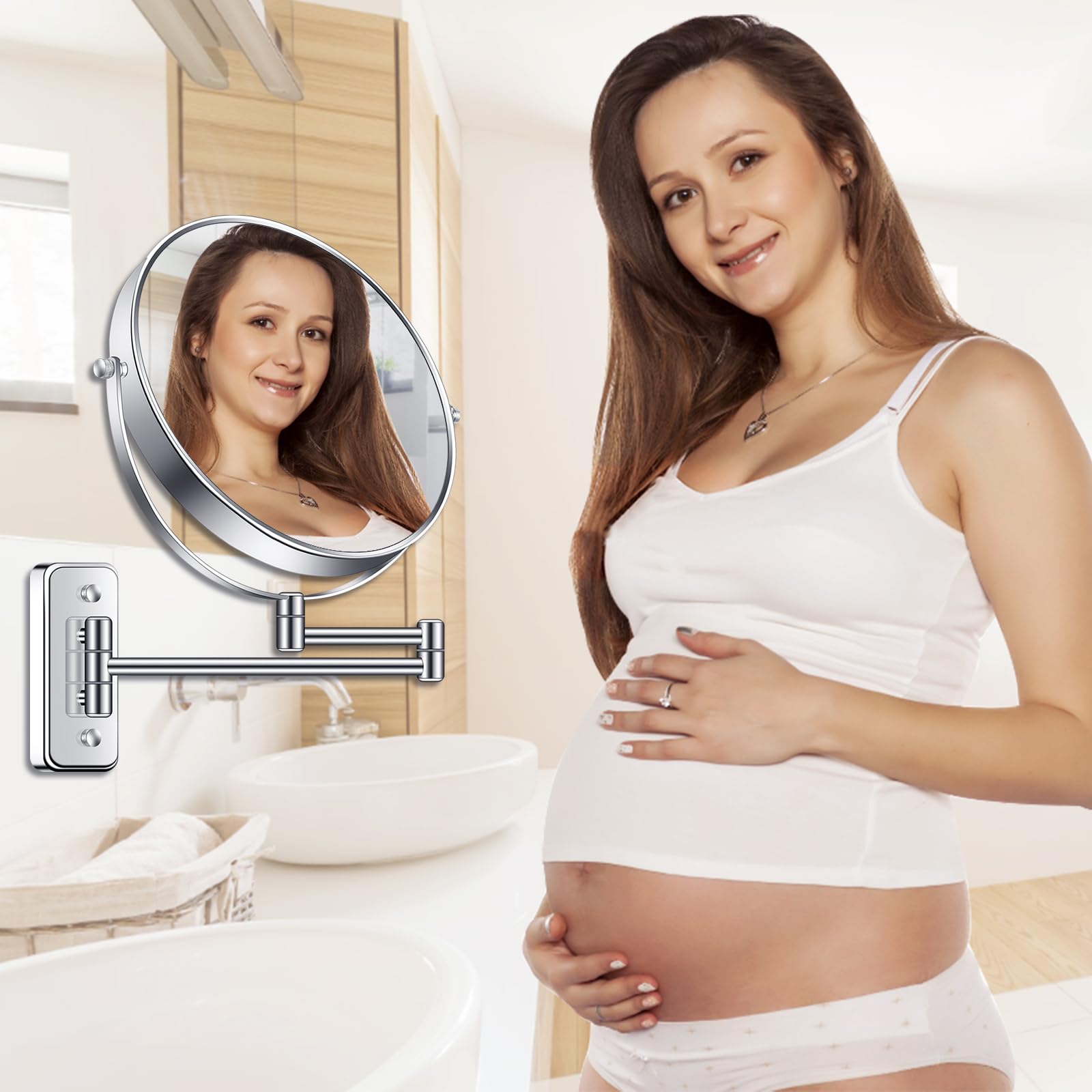 Btremary 8    Wall Mounted Magnifying Makeup Mirror 1X/7X Wall Mount Mirror Swing Arm Two-Sided 360 Swivel Bathroom Shaving Mirr