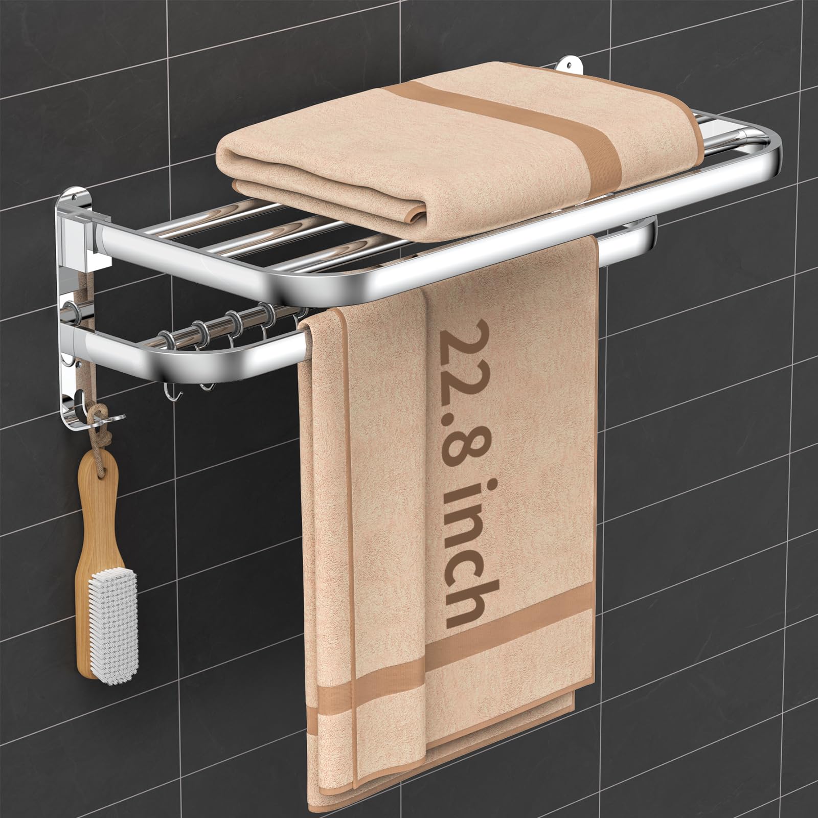 Stretchable 16-30 Inches Towel Bar for Bathroom Kitchen Hand Towel Holder Dish Cloths Hanger SUS304 Stainless Steel RUSTPROOF Wall Mount No Drill Sdjustable (ONE BAR)